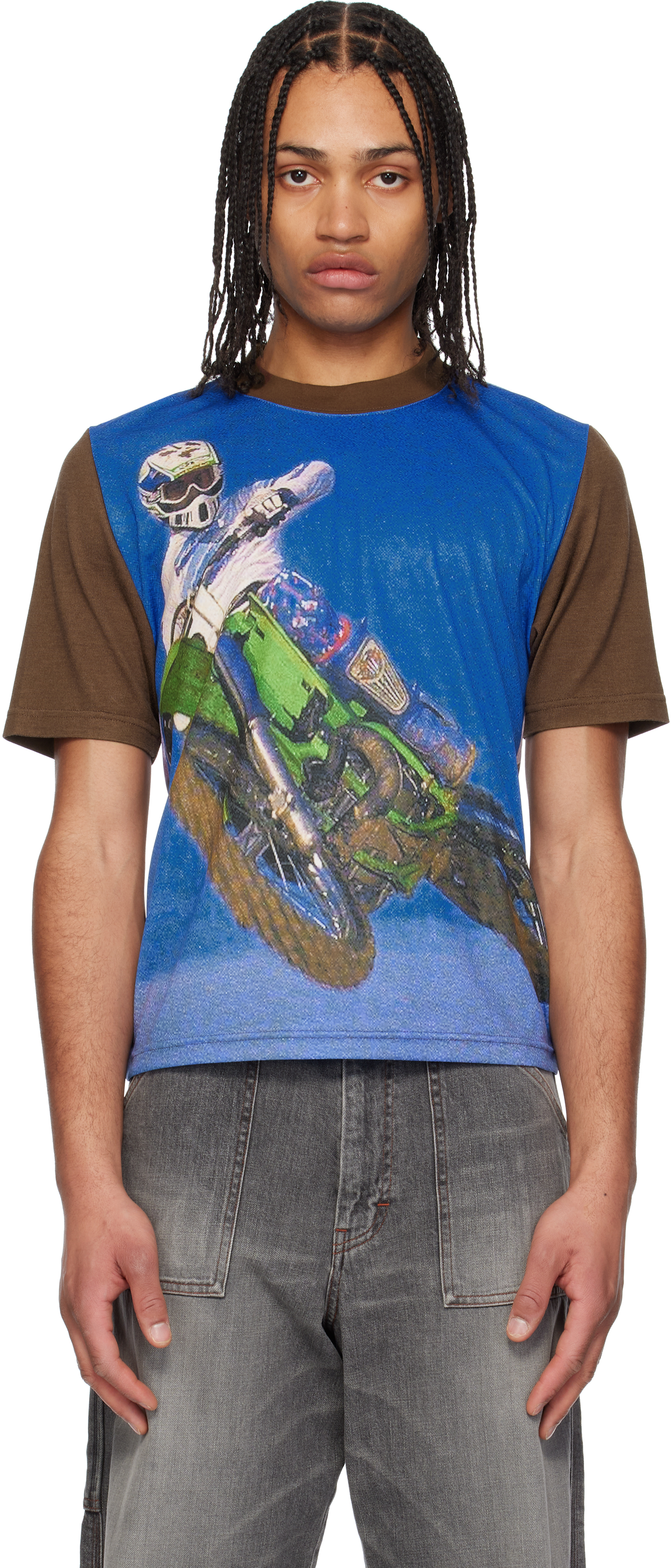 Blue 
Brown Photo Print T-shirt