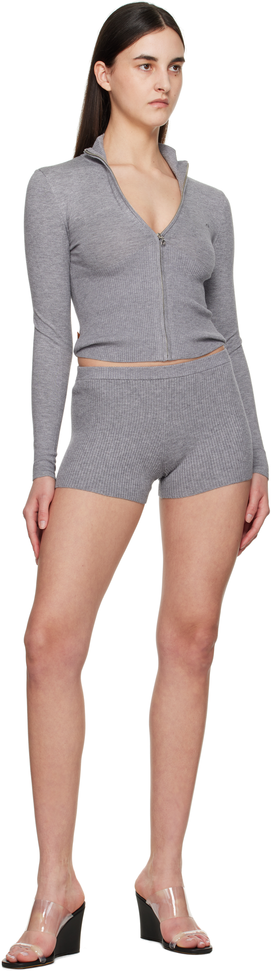 Shop Miaou Gray Knit Booty Shorts In Mink