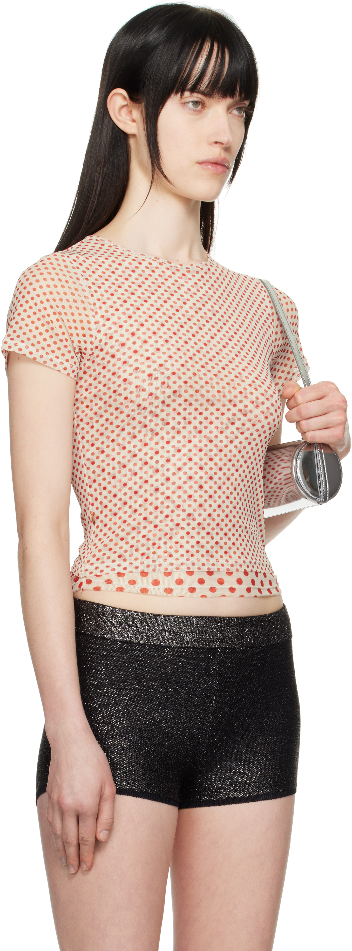 MIAOU RED & OFF-WHITE MESH MINI T-SHIRT 