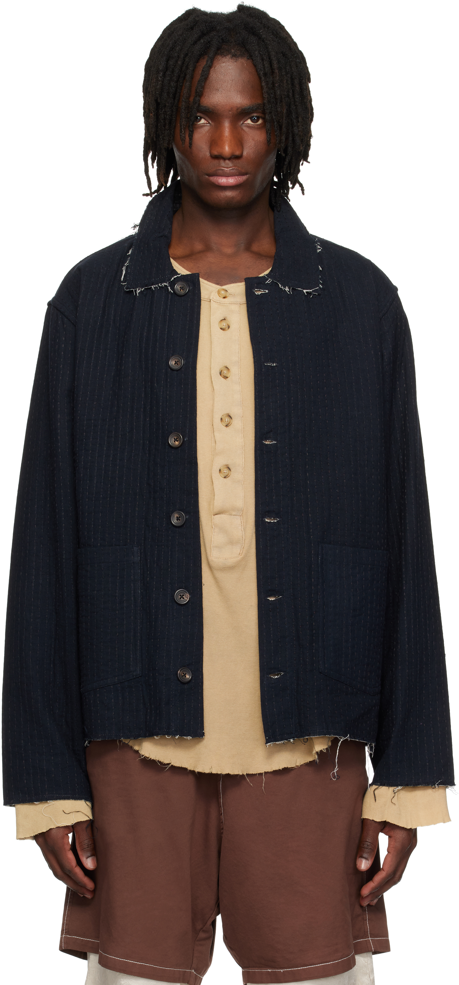 KARTIK RESEARCH BEIGE & BLACK STRIPED REVERSIBLE JACKET