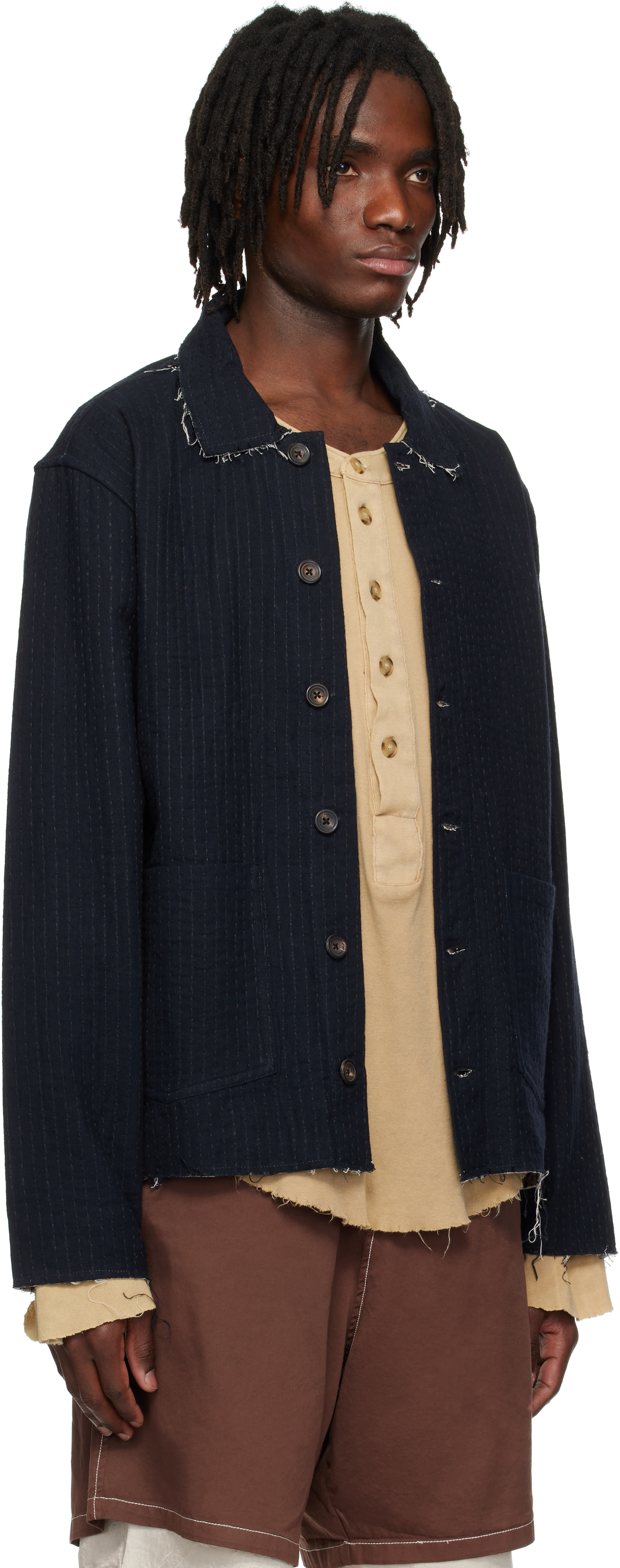 KARTIK RESEARCH BEIGE & BLACK STRIPED REVERSIBLE JACKET