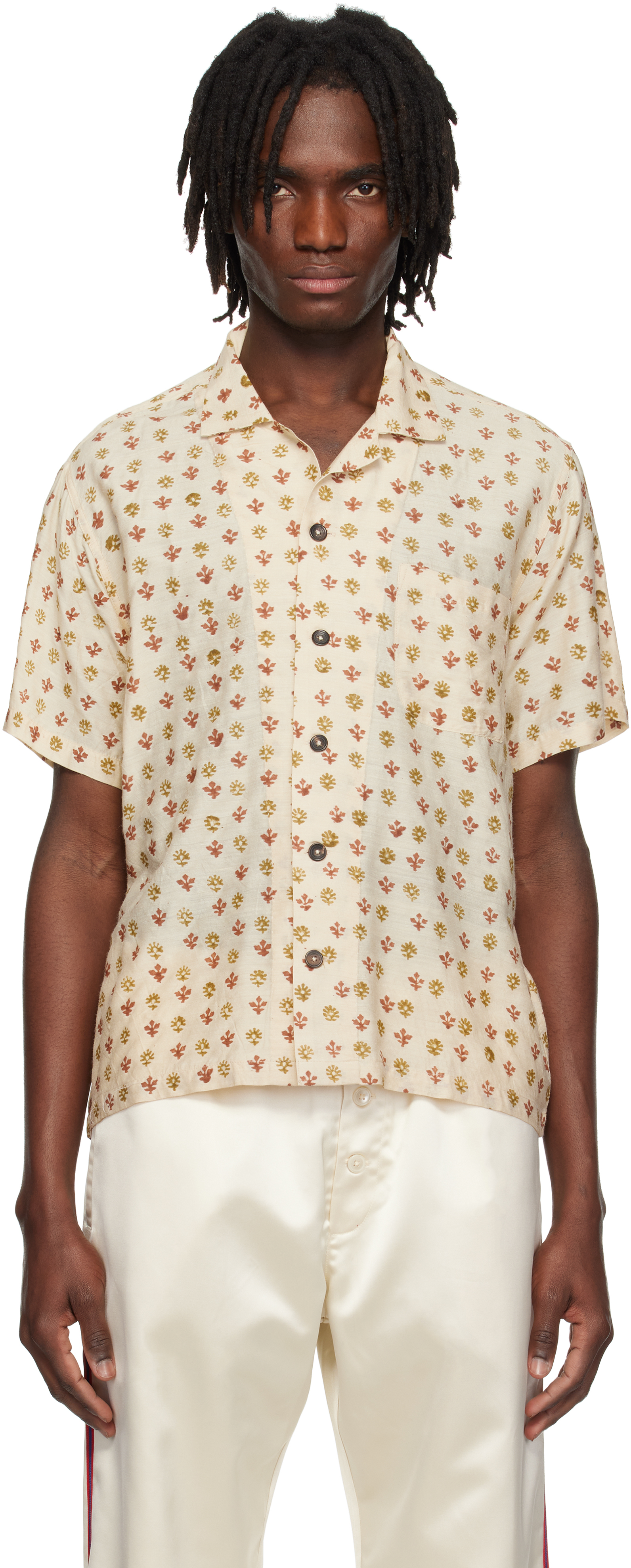 Shop Kartik Research Beige Camp Shirt In Peach/rust/olive