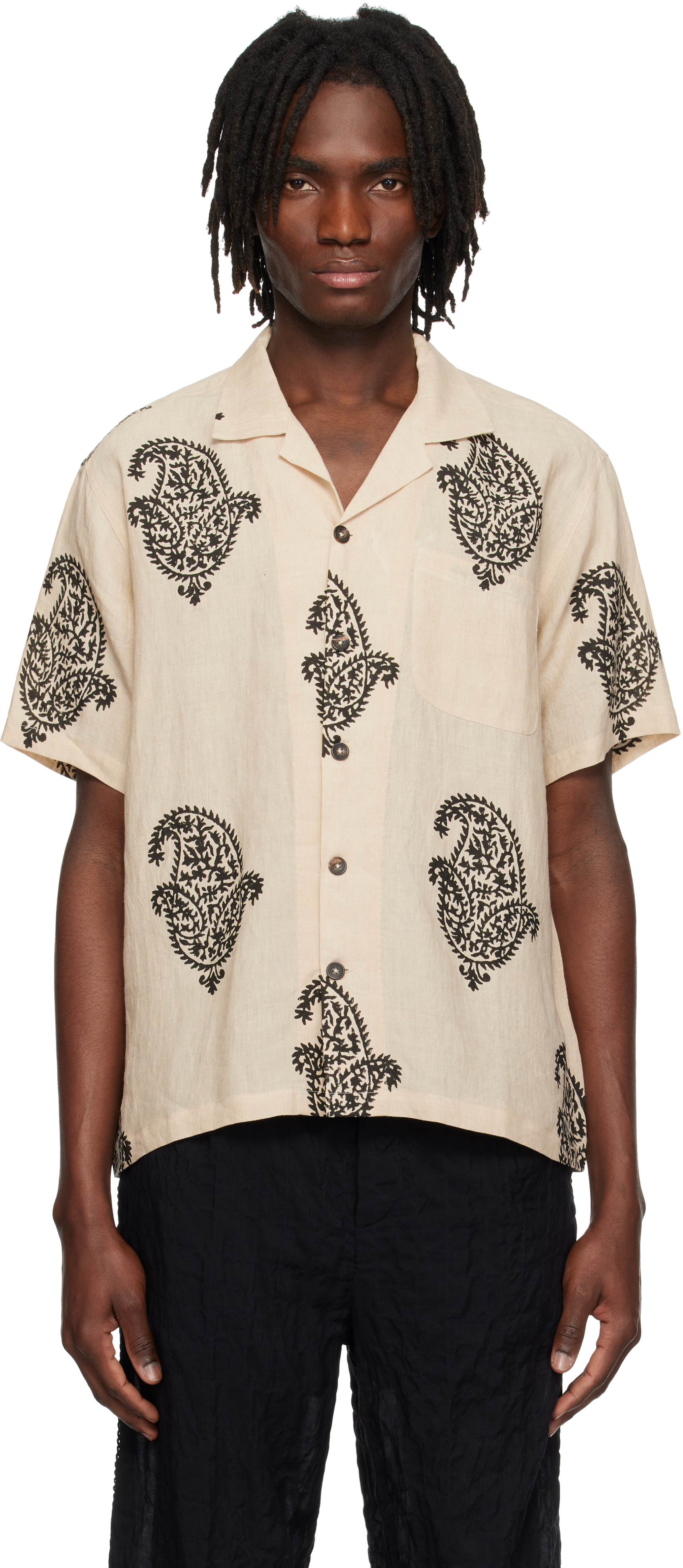 Shop Kartik Research Beige Camp Shirt In Harda/black
