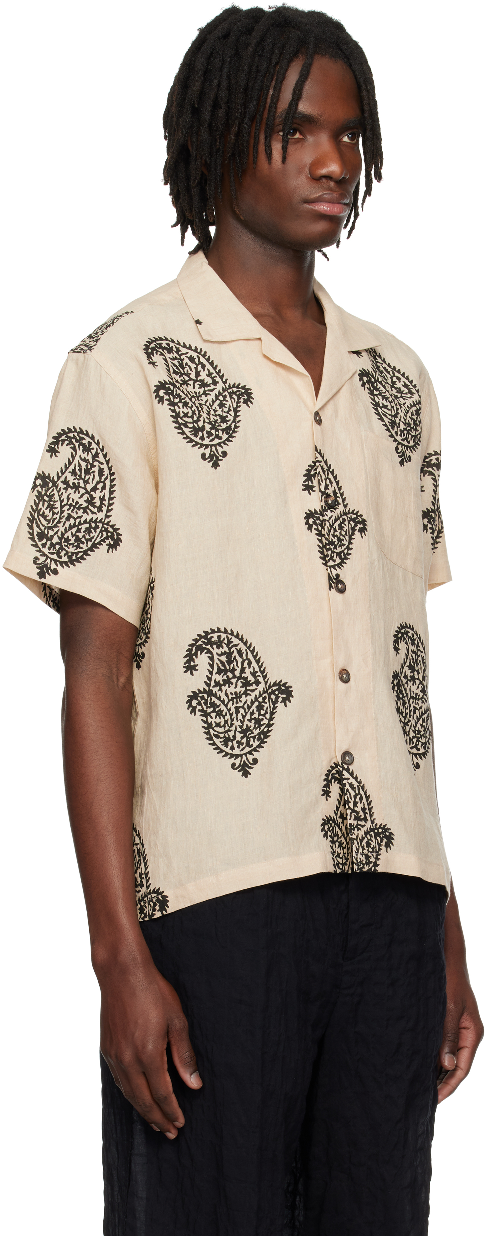 Shop Kartik Research Beige Camp Shirt In Harda/black