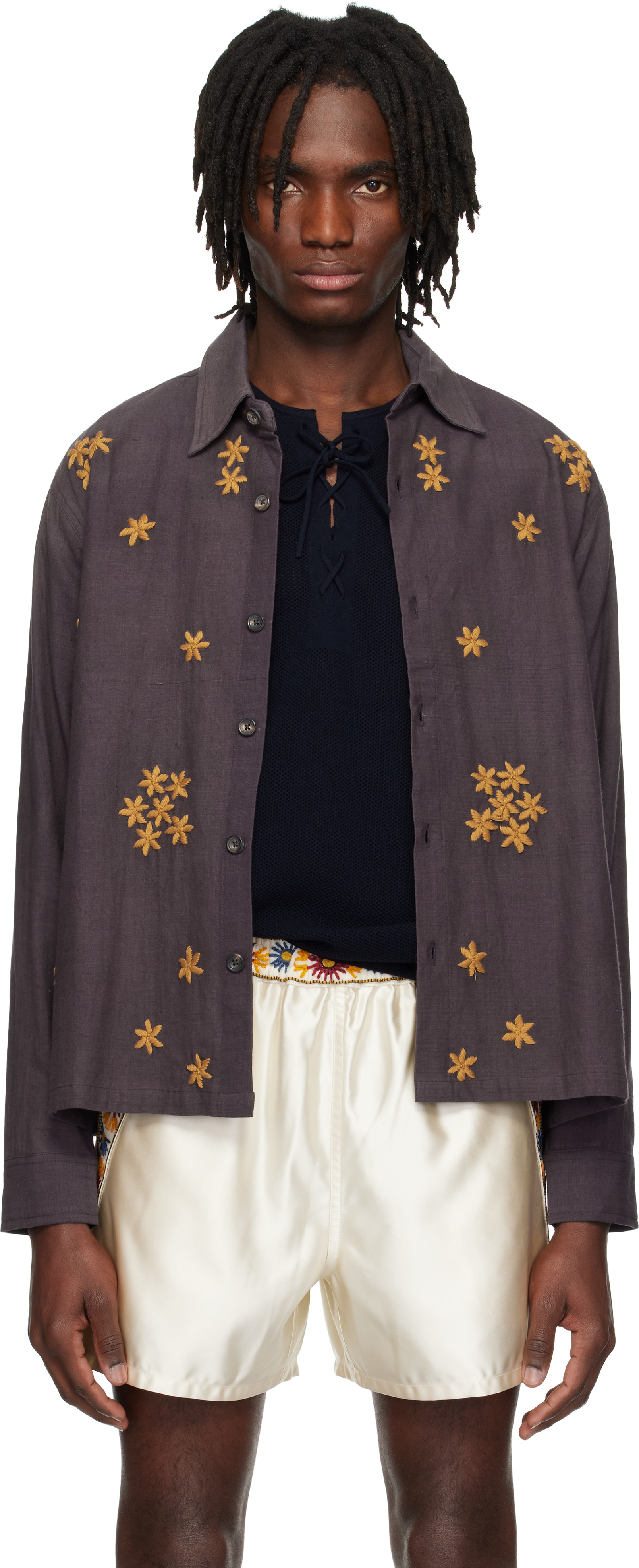 Shop Kartik Research Purple Box Shirt In Deep Purple/rust