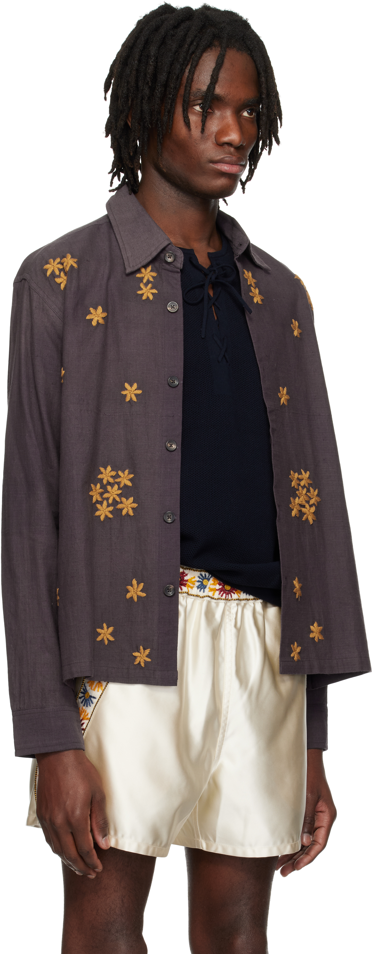 Shop Kartik Research Purple Box Shirt In Deep Purple/rust