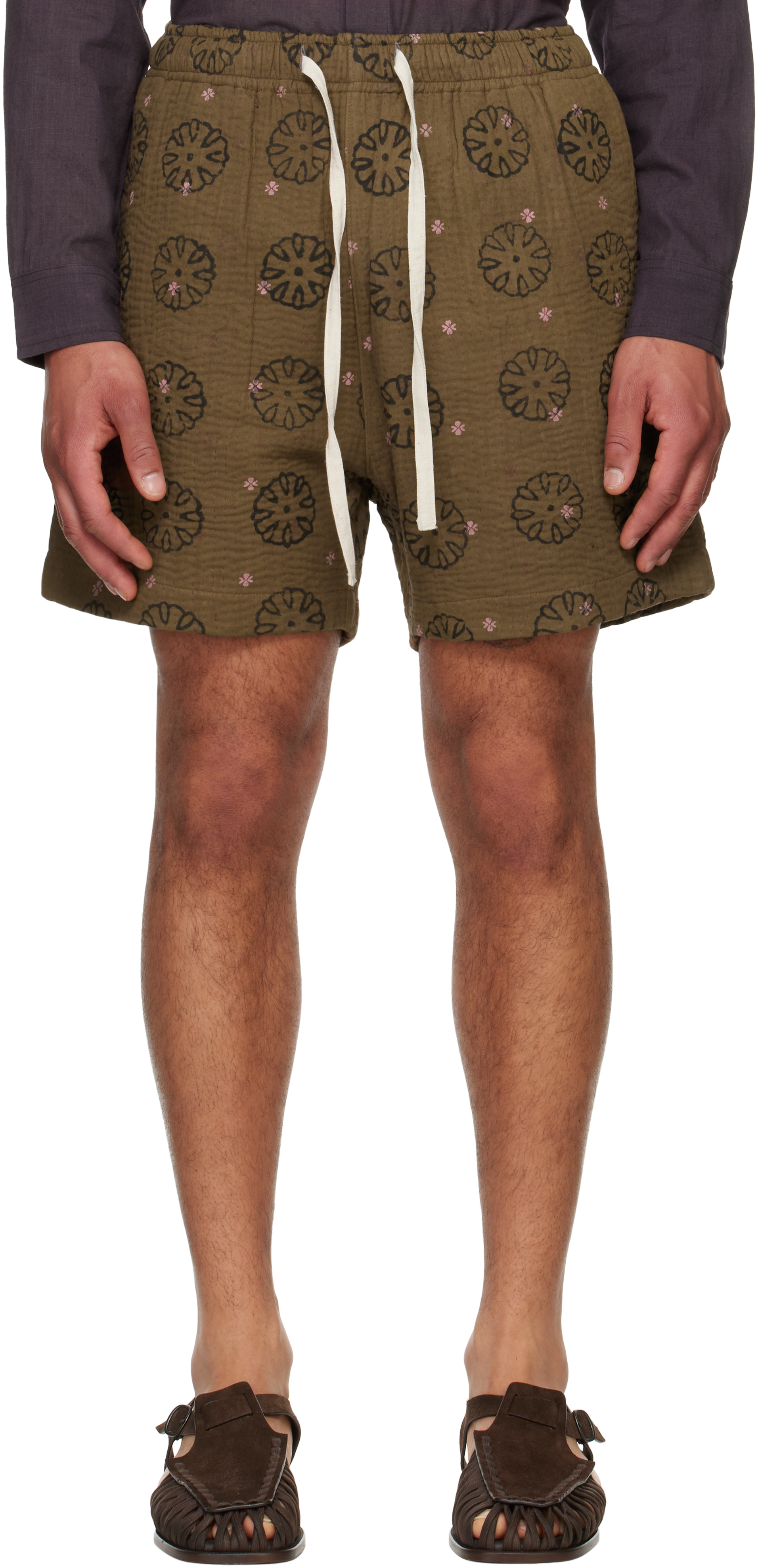 KARTIK RESEARCH SSENSE EXCLUSIVE BROWN BLOCKPRINT KANTHA SHORTS