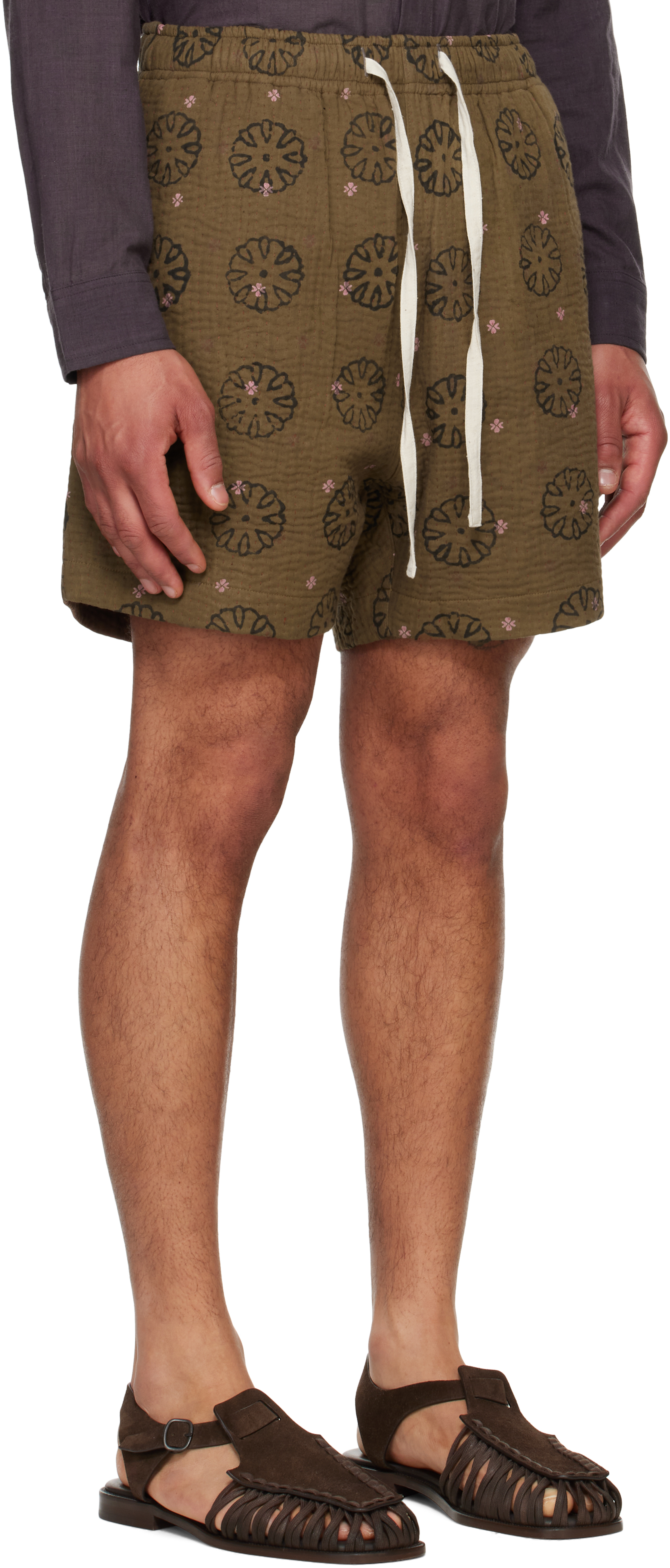 KARTIK RESEARCH SSENSE EXCLUSIVE BROWN BLOCKPRINT KANTHA SHORTS