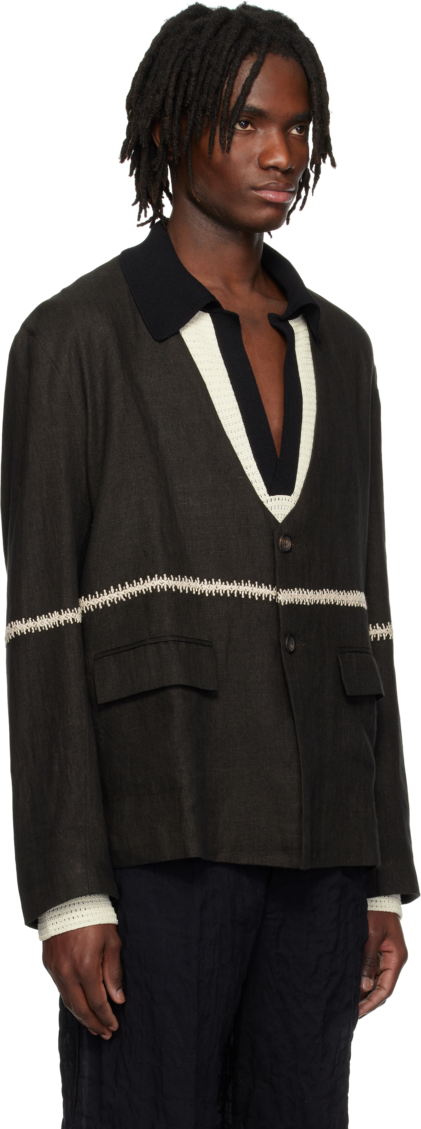 Shop Kartik Research Brown Collarless Blazer In Dark Brown/ecru