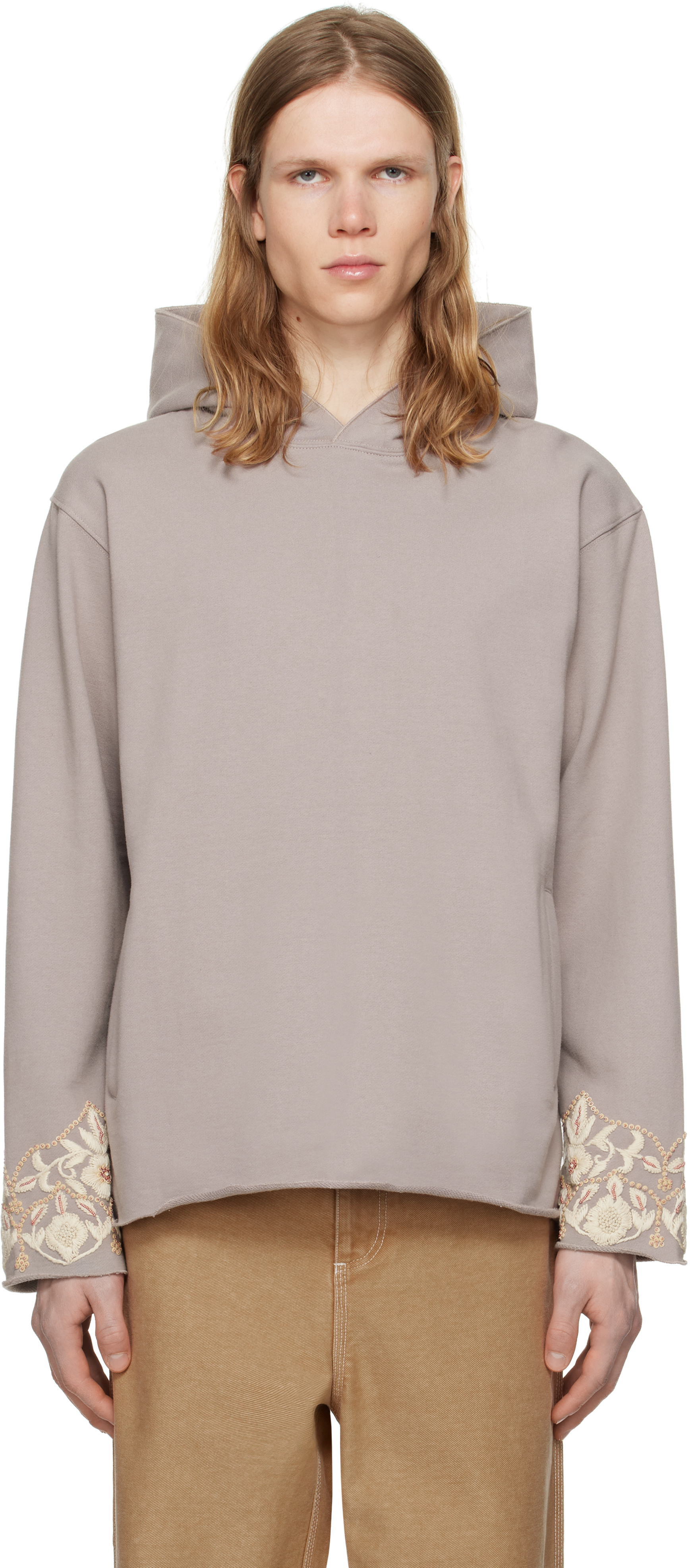 Shop Kartik Research Purple Embroidered Hoodie In Lavender/gold