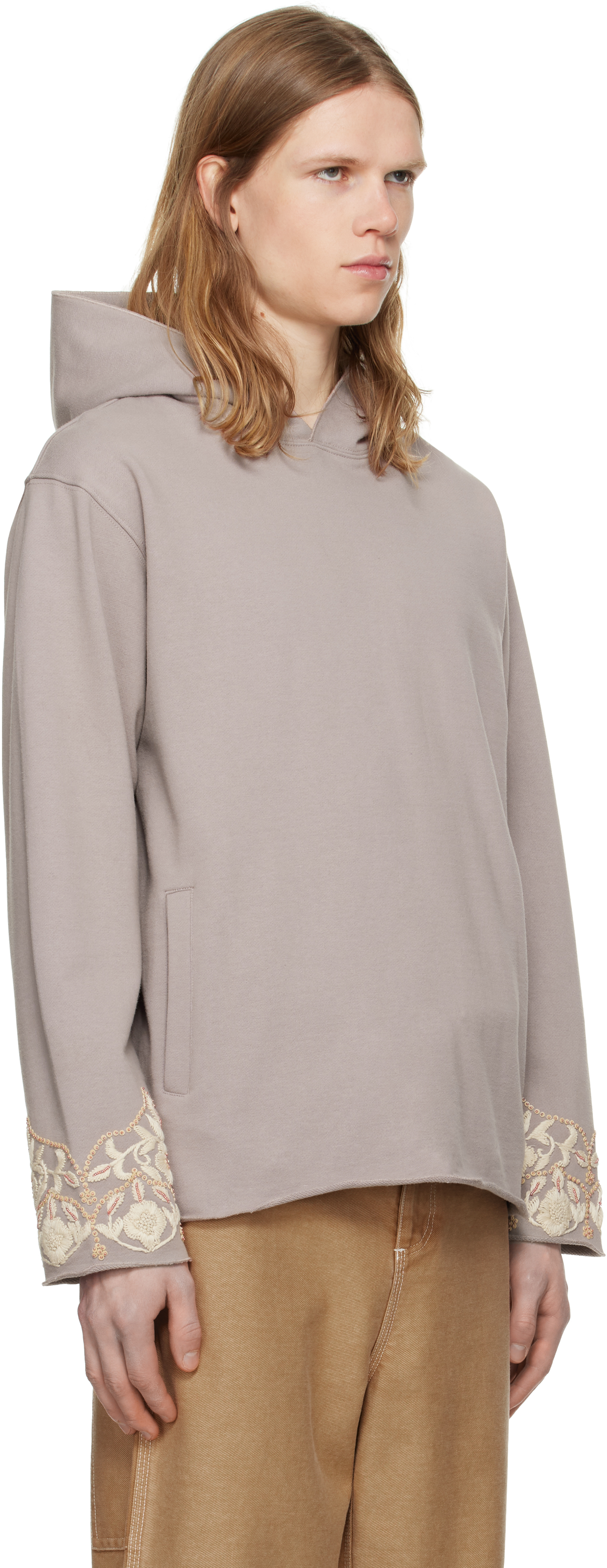 Shop Kartik Research Purple Embroidered Hoodie In Lavender/gold