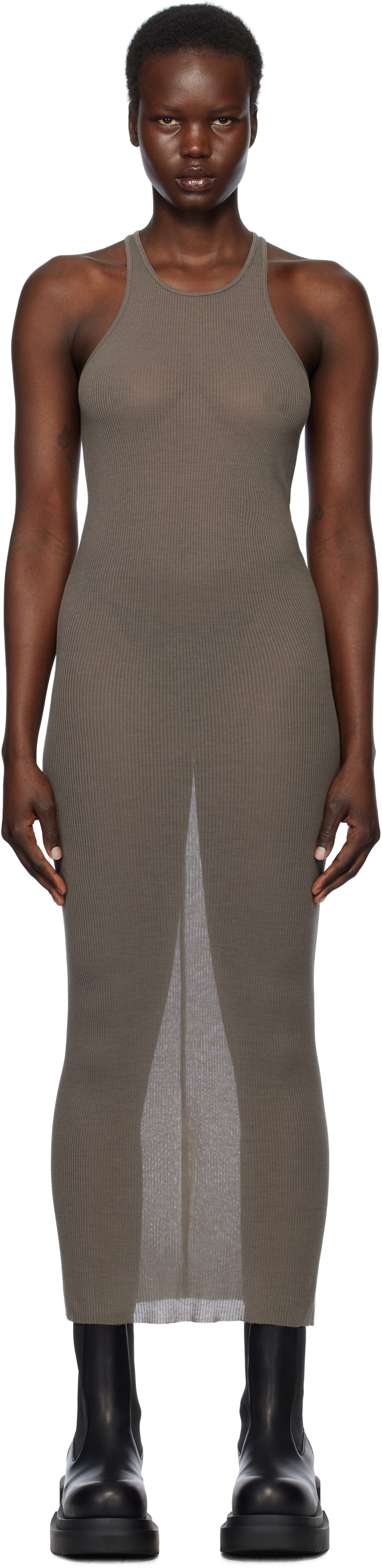 Rick Owens Gray Hollywood Tank Midi Dress In 34 Dust