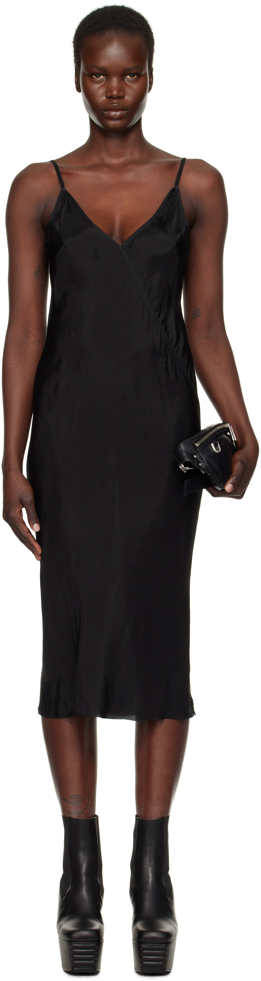 Rick Owens Black Hollywood Slip Midi Dress In 09 Black