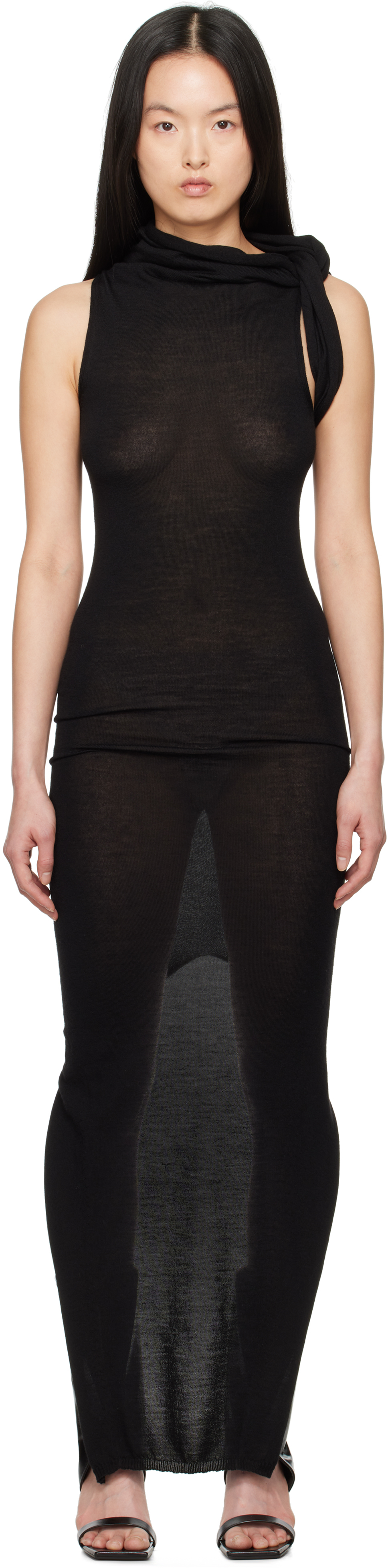 VIP【送料関税込】RICK OWENS BANDED T WOOL LONG DRESS Gray Hollywood Banded T Maxi Dress by Rick Owens on Sale