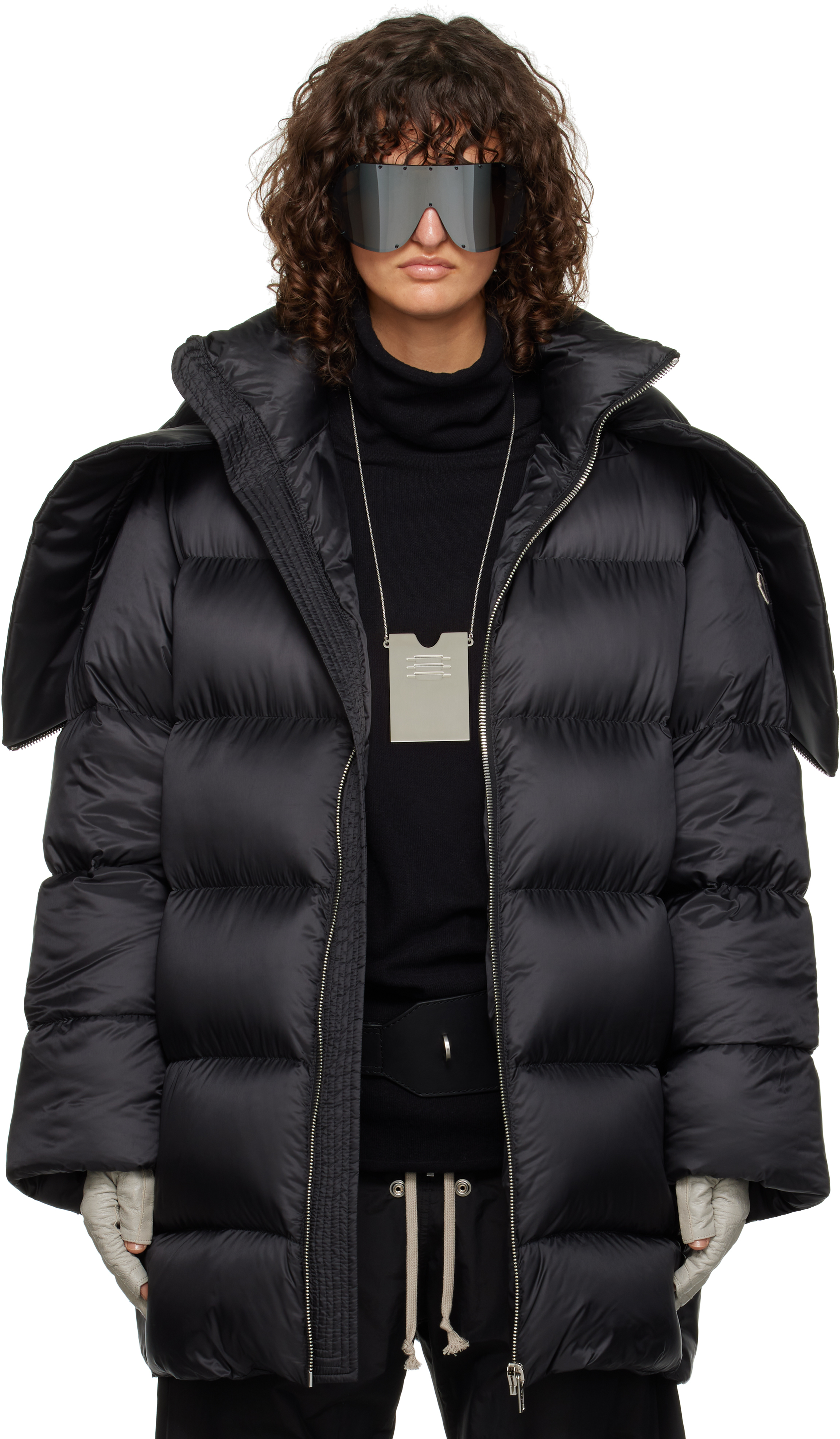 ダウンジャケット・コート MONCLER + RICK OWENS WOMENS CYCLOPIC HOODED LONG DOWN JACKET RICK OWENS + Moncler Cyclopic oversized hooded appliquéd