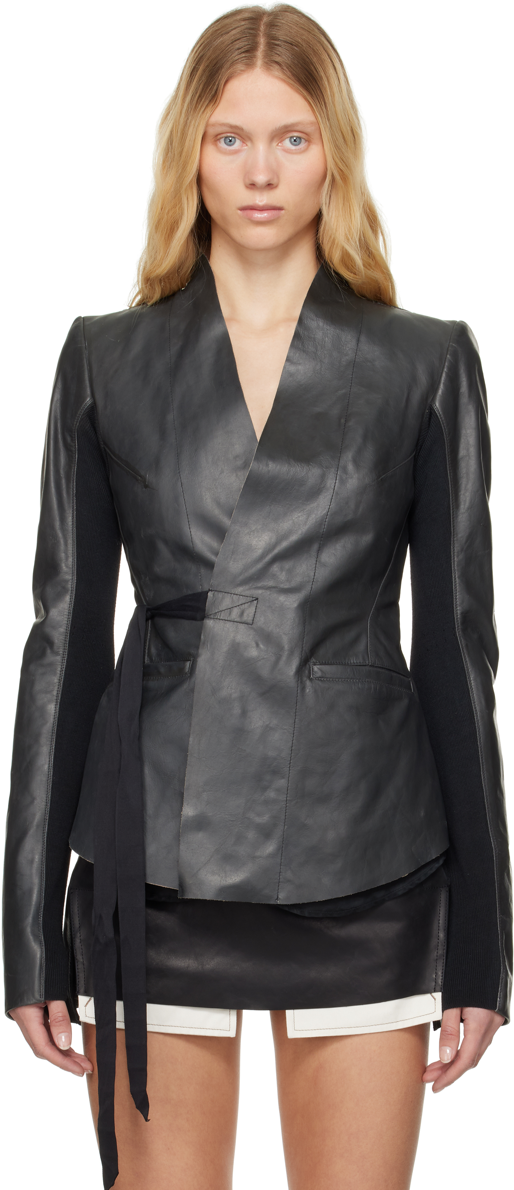 【RICK OWENS】Hollywood Tamponato カーフレザー ジャケット Rick Owensのブラック Hollywood Tamponato カーフレザー