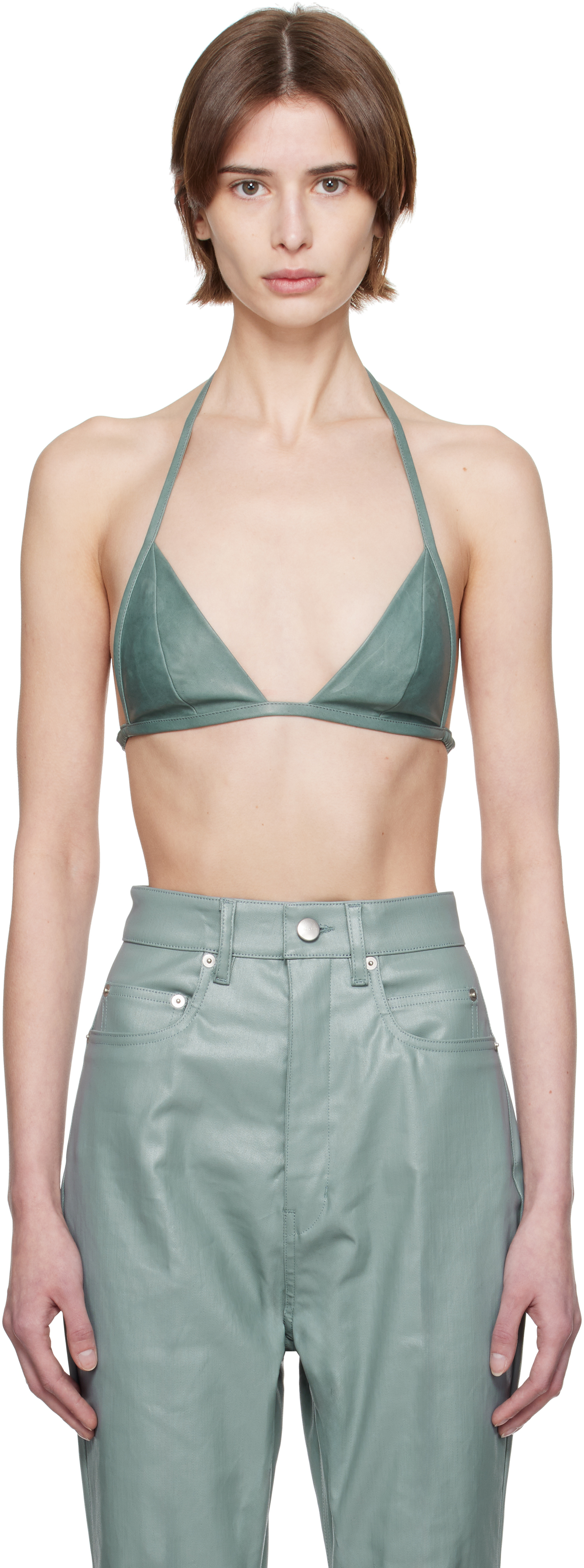【関税込み】Rick Owens ブルー Hollywood Waxy ラムレザー ブラ Rick Owens: Blue Hollywood Waxy Lamb Leather Bra | SSENSE 日本