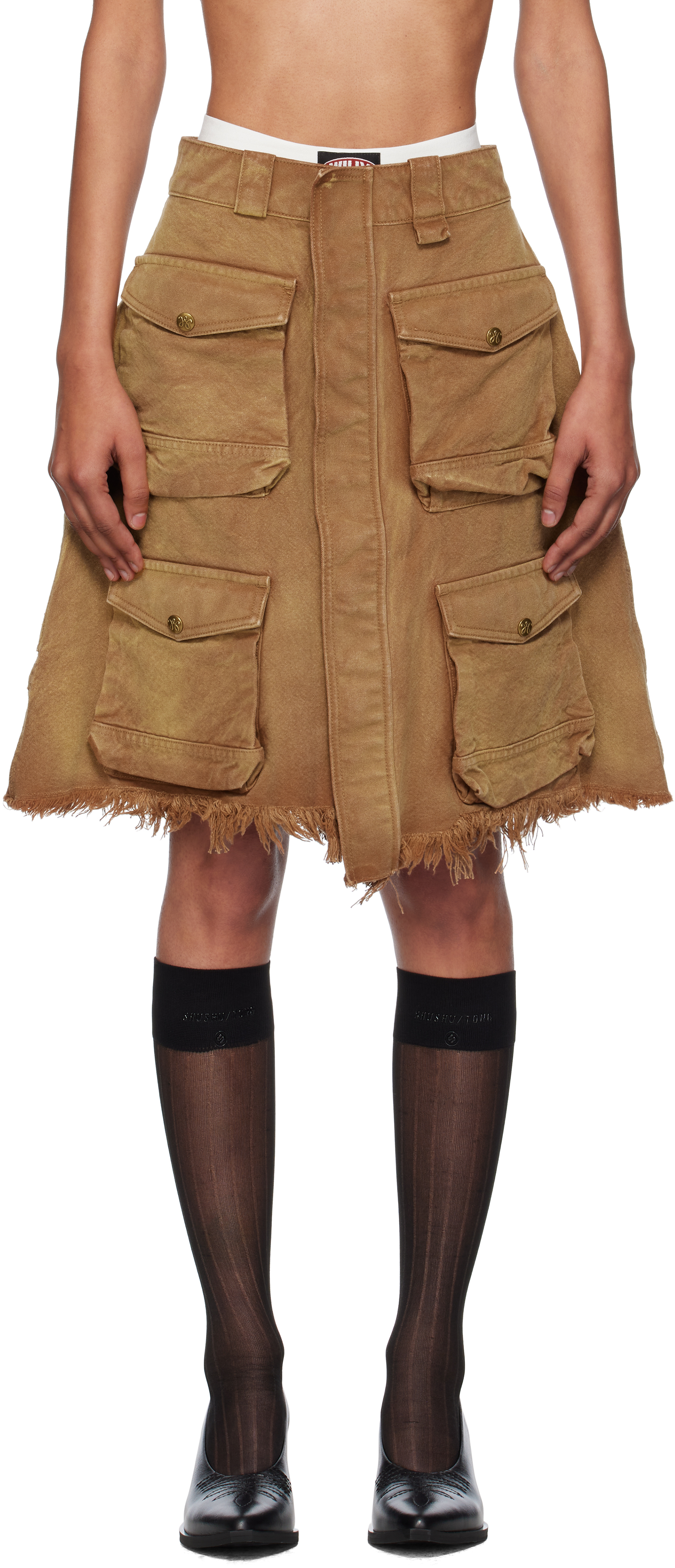 Tan Stockton Cargo Midi Skirt