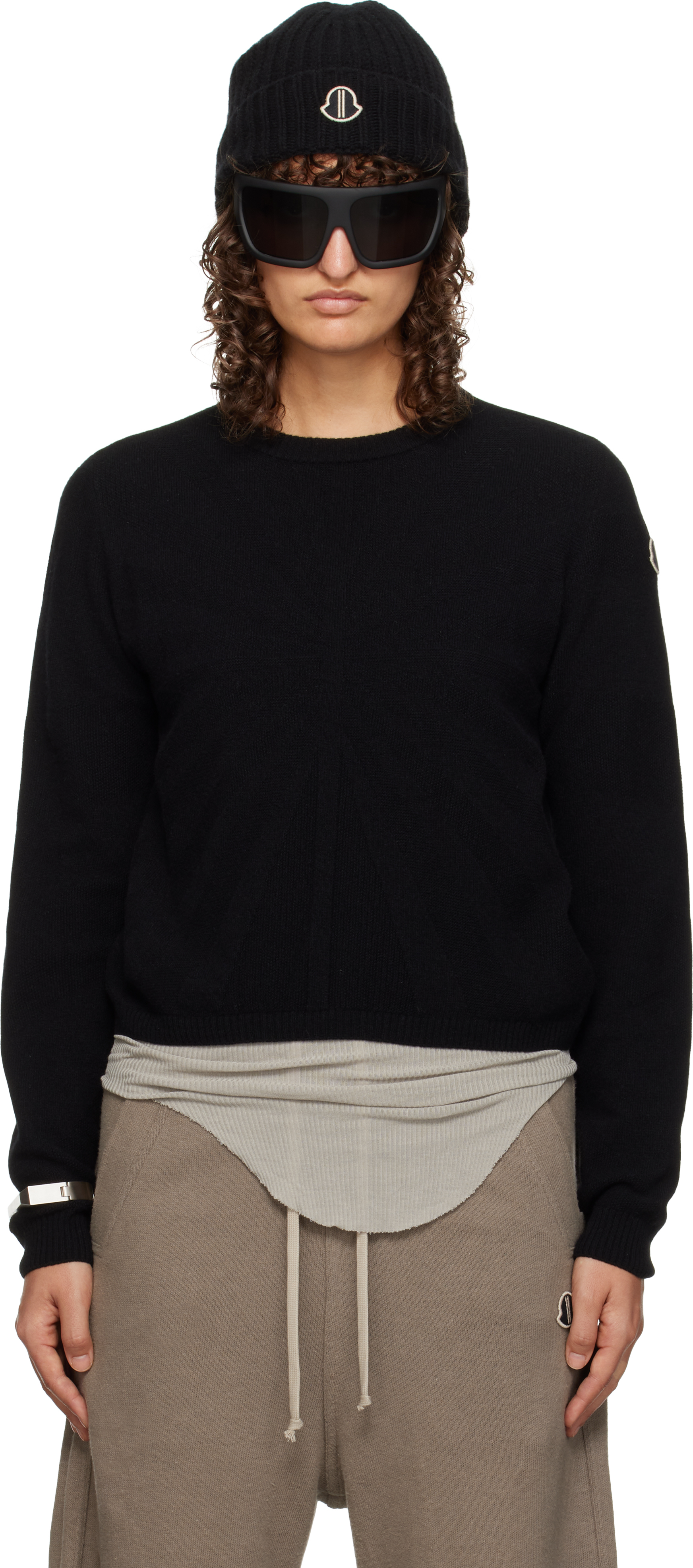 Moncler + Rick Owens Gray Biker Level Round Neck Sweater