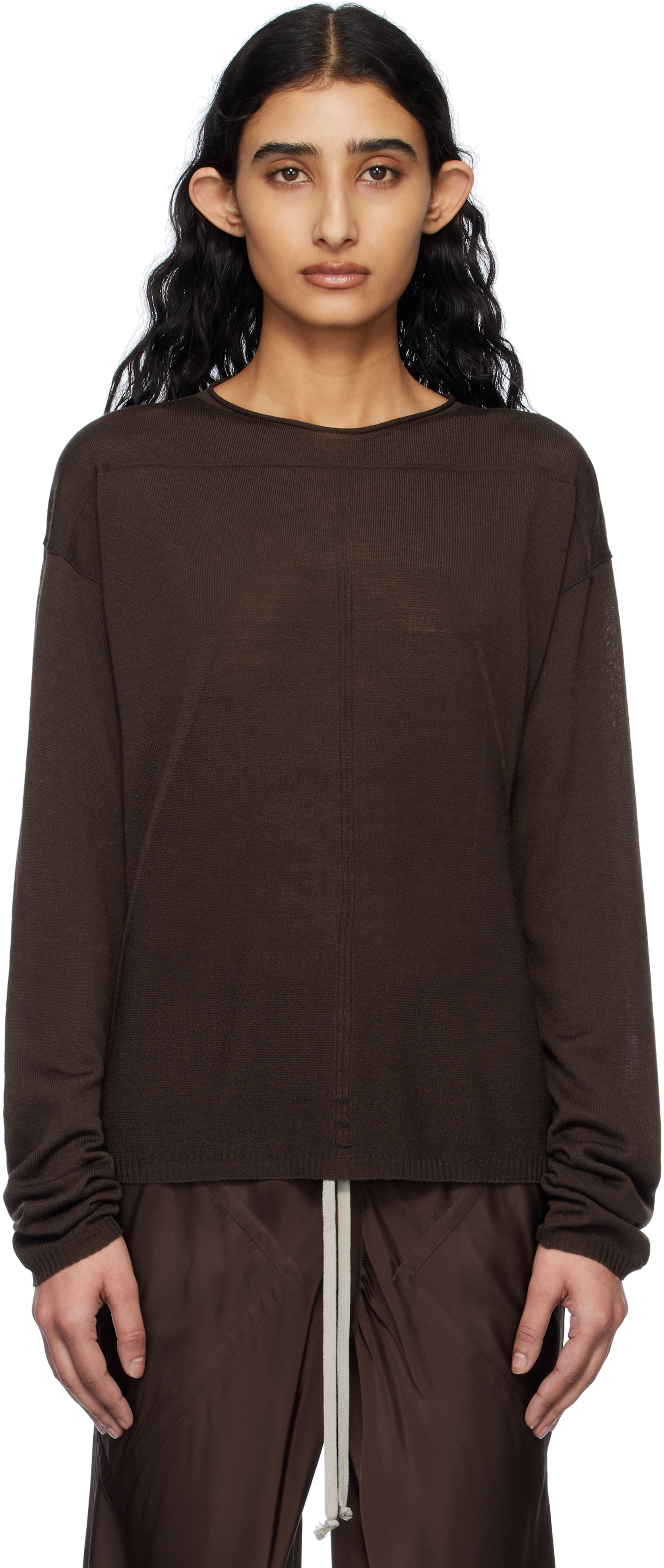 Rick Owens Brown Hollywood Pull Sweater In 14 Mahogany