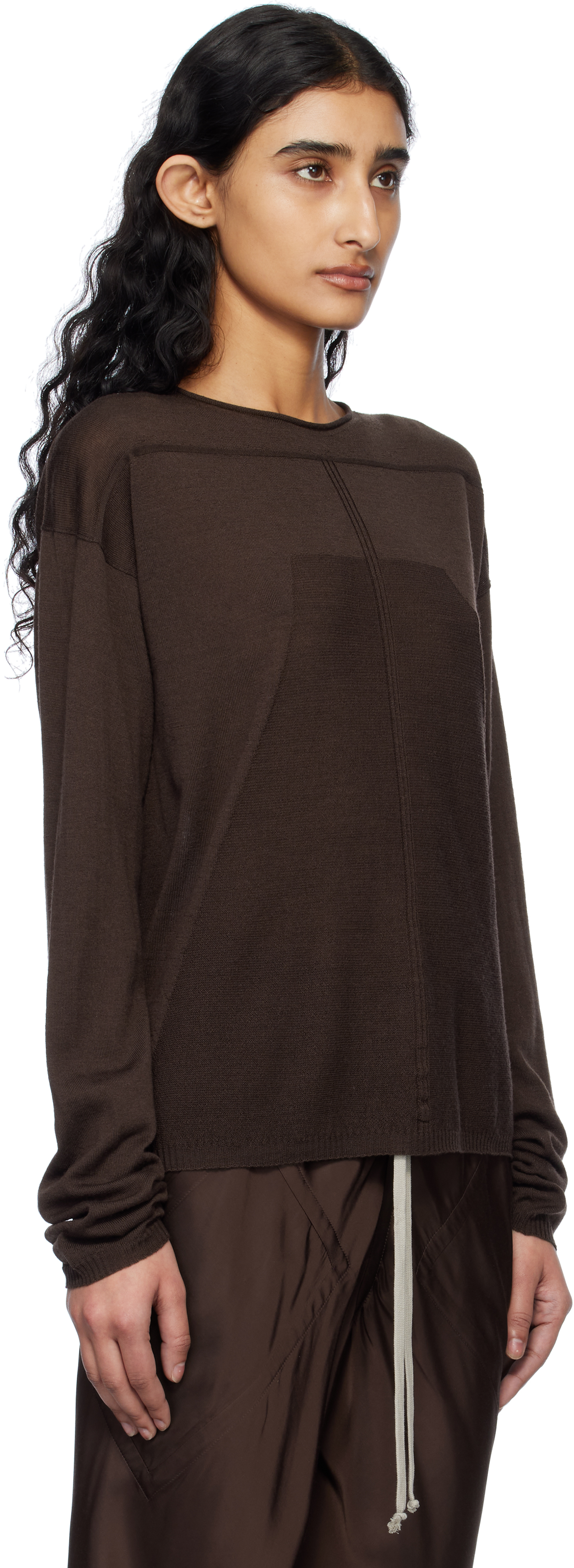 Rick Owens Brown Hollywood Pull Sweater In 14 Mahogany