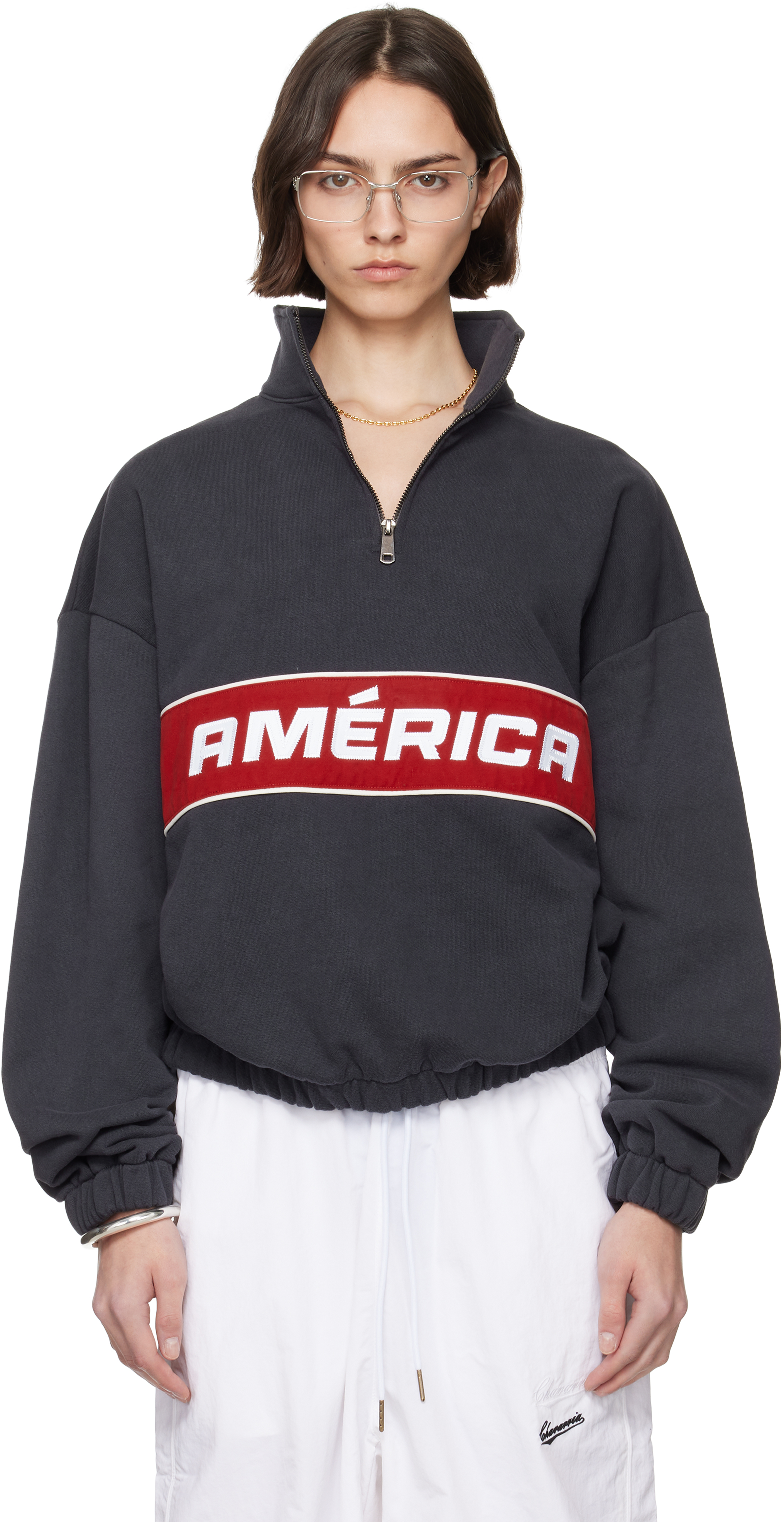 Willy Chavarria Black 'américa' Quarter Zip Sweatshirt