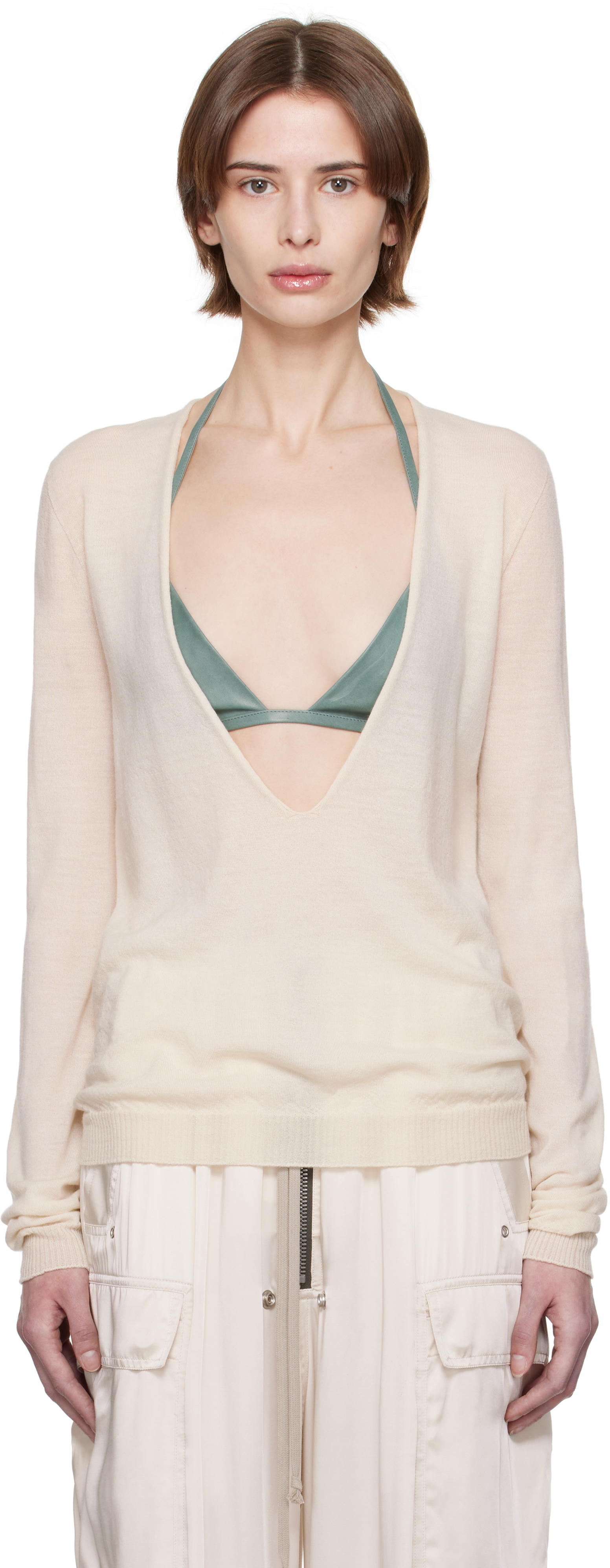 Rick Owens Off-white Hollywood Xtreme V Neck Sweater In 41 Dinge