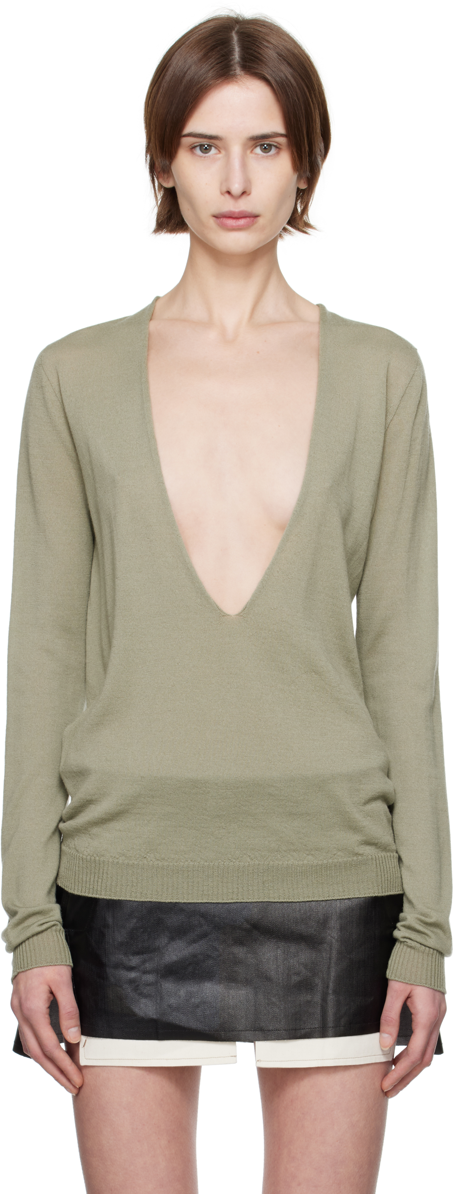 Rick Owens Green Hollywood Xtreme V Neck Sweater In 15 Celadon
