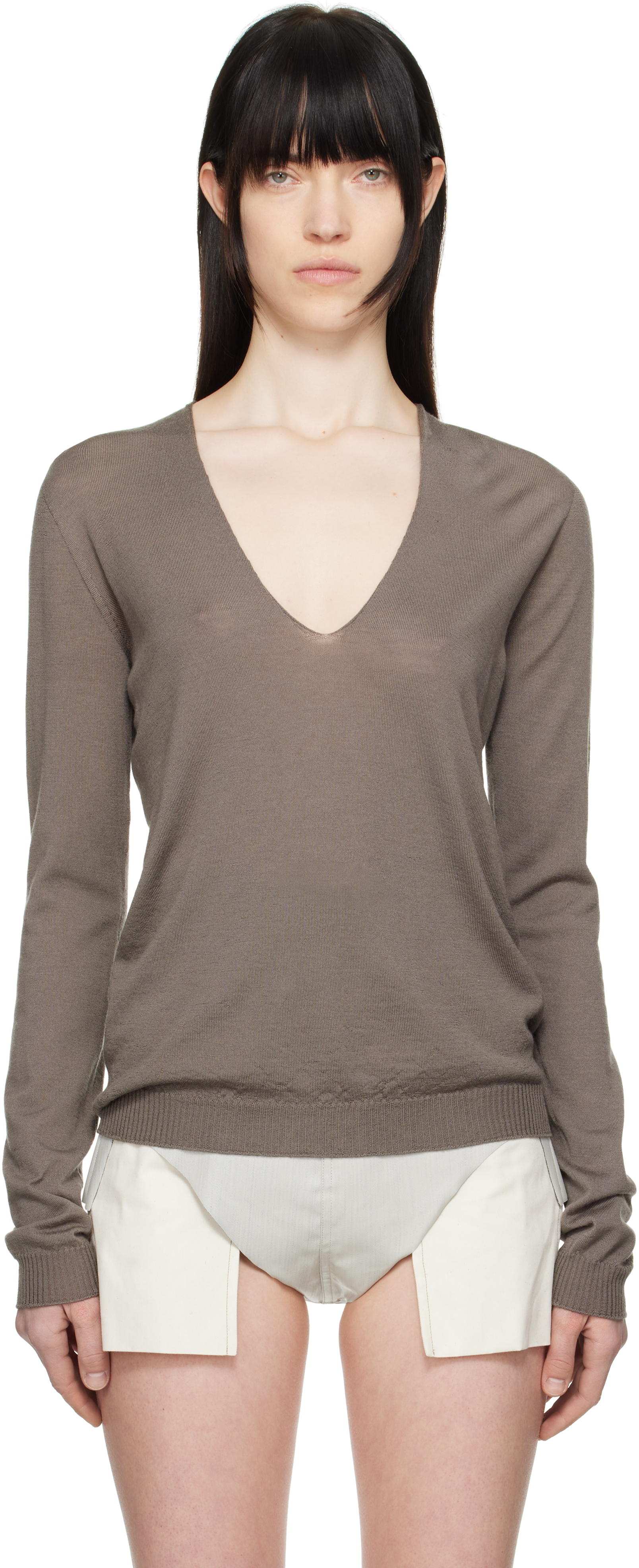 Gray Hollywood V Neck Pull Sweater