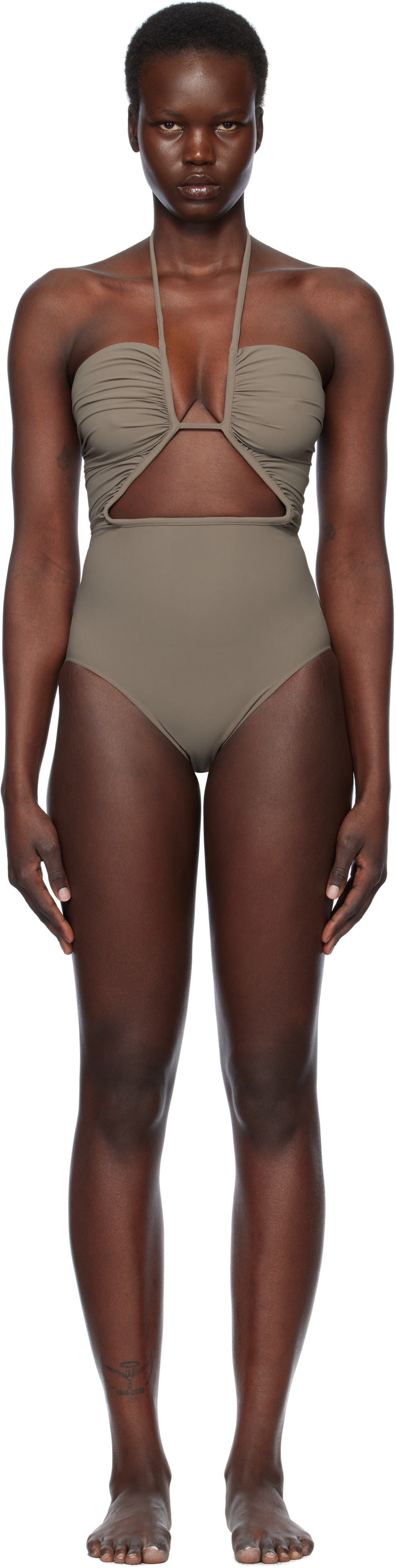 Gray Hollywood Prong Bather Swimsuit by Rick Owens on Sale