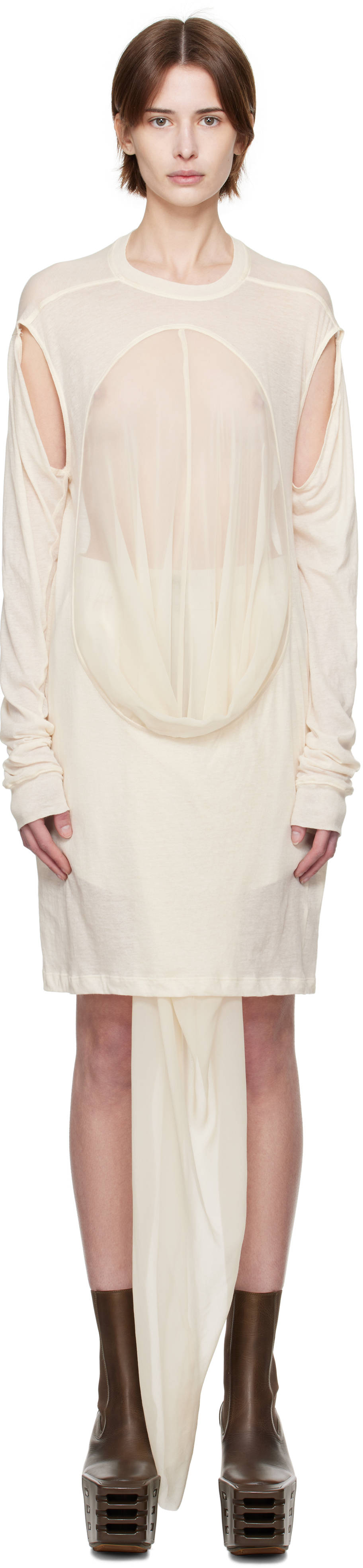 Rick Owens Off-white Hollywood Drain T-shirt In 2141 Natural/dinge