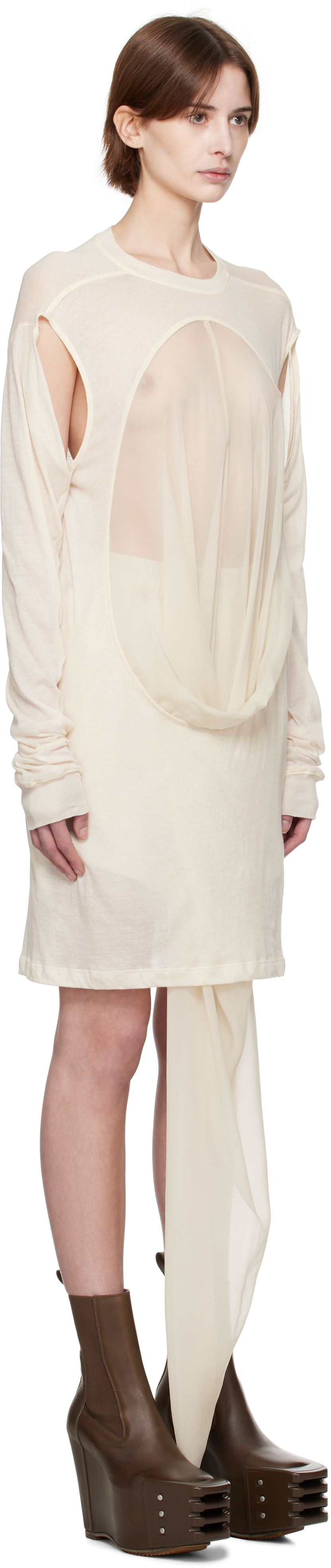Rick Owens Off-white Hollywood Drain T-shirt In 2141 Natural/dinge