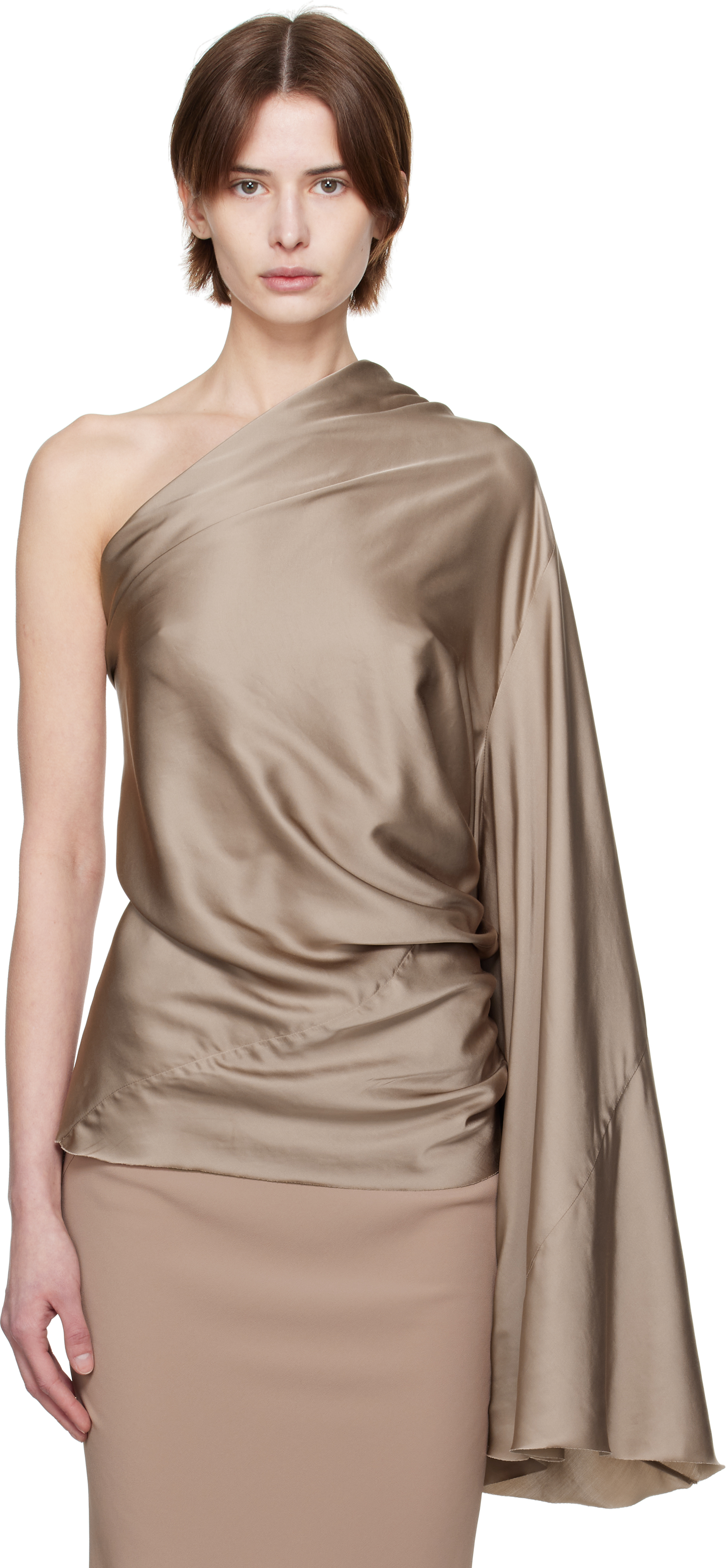 Rick Owens Taupe Hollywood One Sleeve T-shirt In 64 Flesh