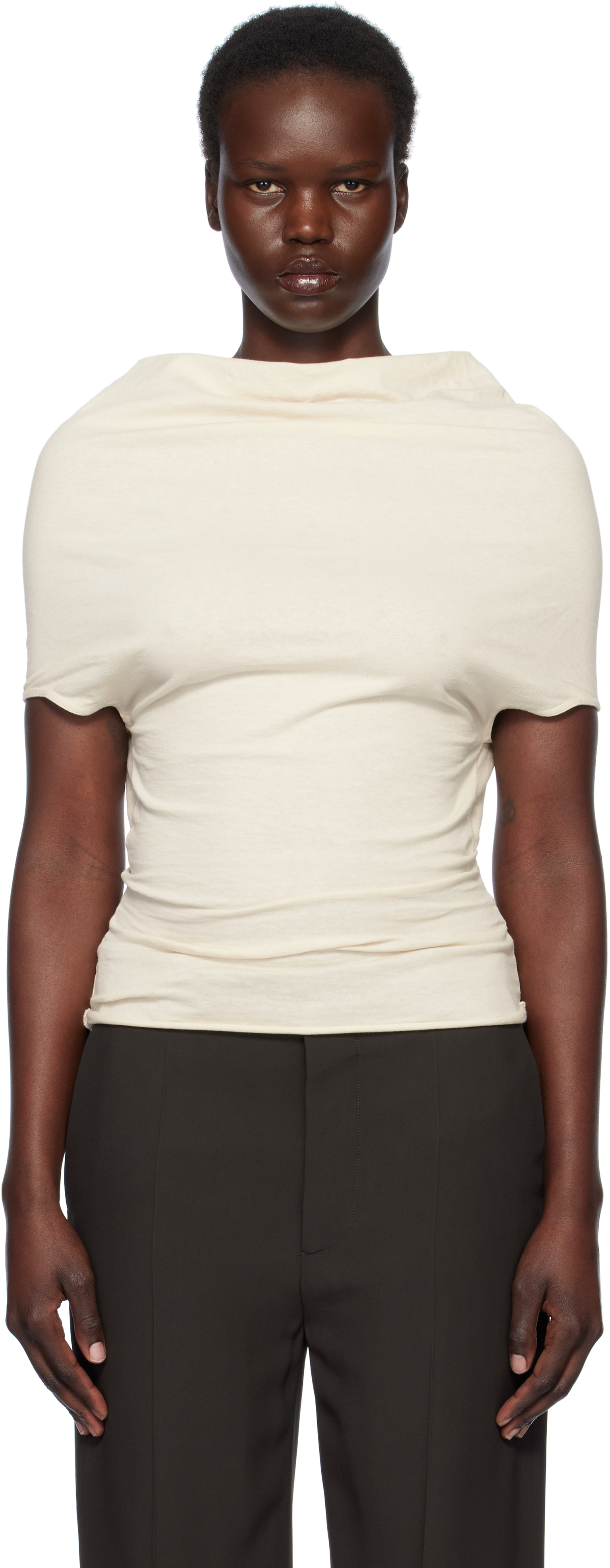 Rick Owens Off-white Hollywood Jersey Shroud T-shirt In 21 Natural
