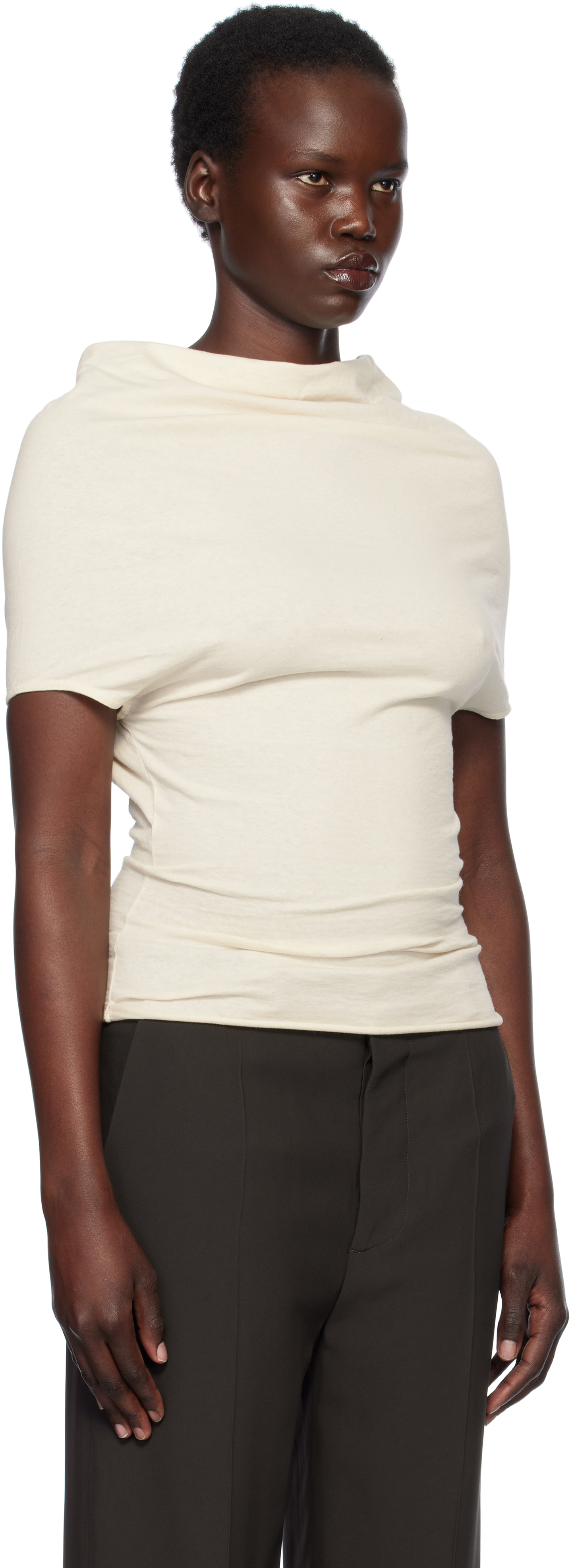Rick Owens Off-white Hollywood Jersey Shroud T-shirt In 21 Natural