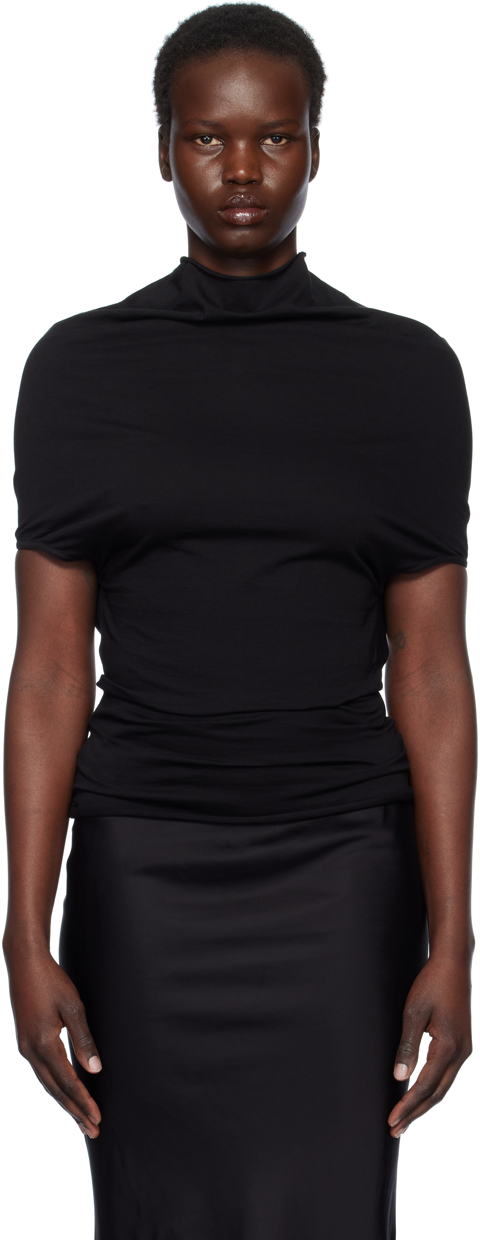 【Rick Owens】Hollywood Shroud ジャージ Tシャツ Black Hollywood Jersey Shroud T-shirt by Rick Owens on Sale
