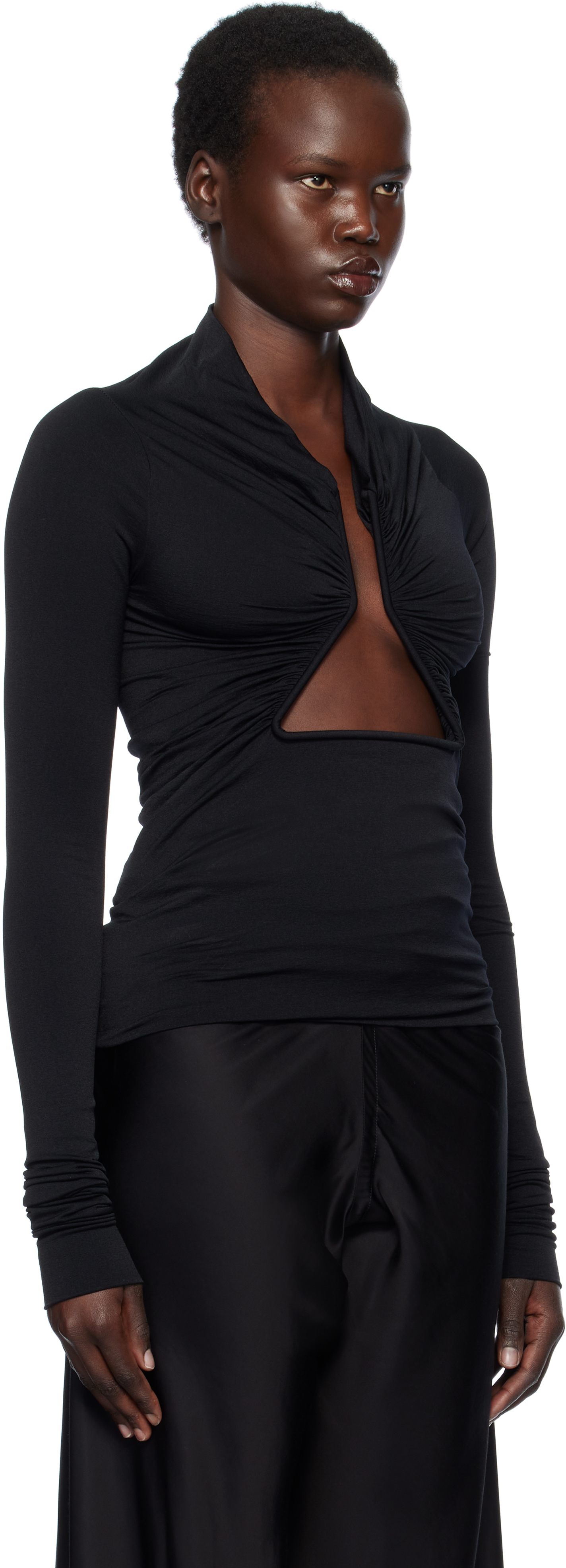 Rick Owens Black Hollywood Jersey Ls Prong T-shirt In 09 Black