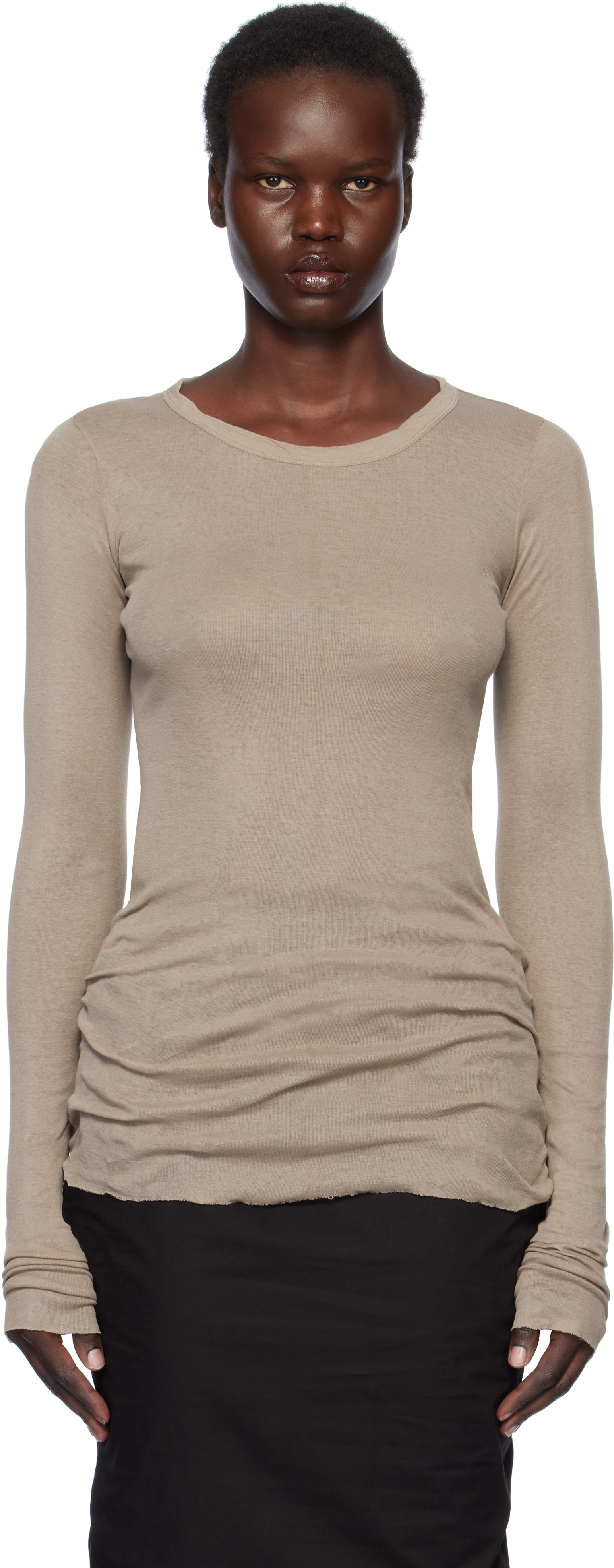 Rick Owens Taupe Hollywood Rib Ls T-shirt In 64 Flesh