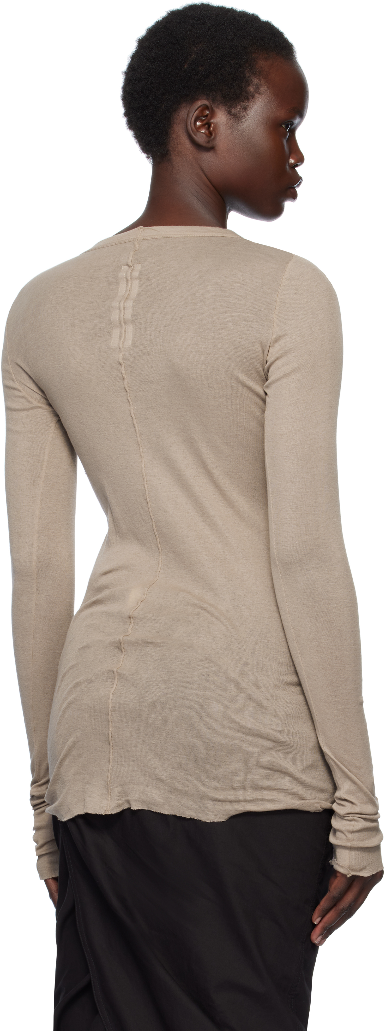 Rick Owens Taupe Hollywood Rib Ls T-shirt In 64 Flesh