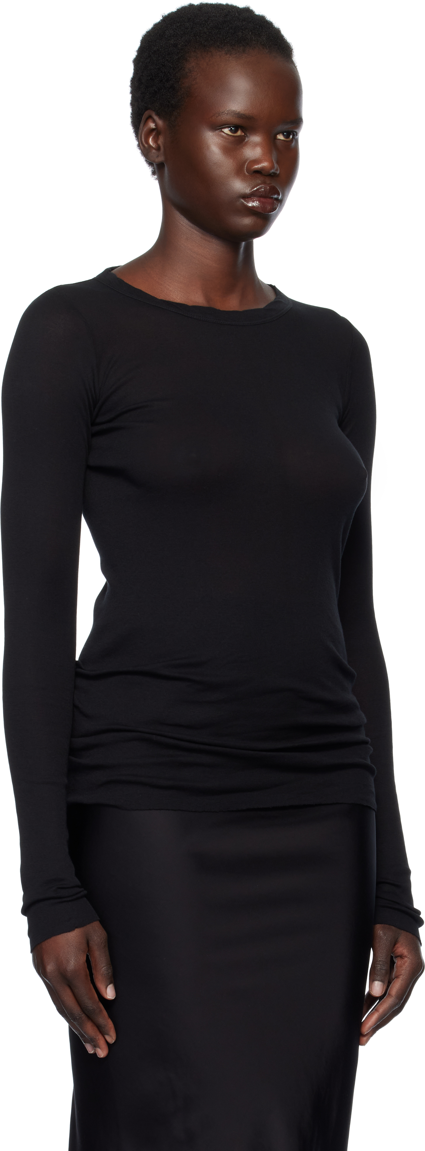 Rick Owens Black Hollywood Rib Ls T-shirt In 09 Black