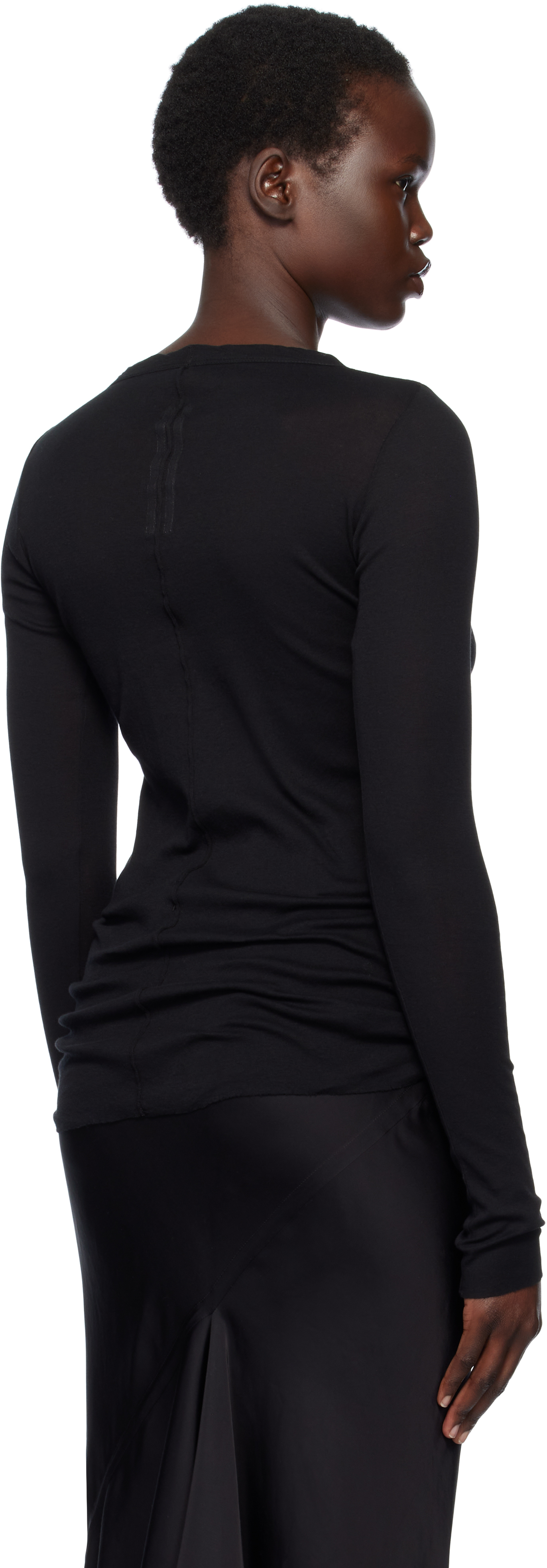 Rick Owens Black Hollywood Rib Ls T-shirt In 09 Black