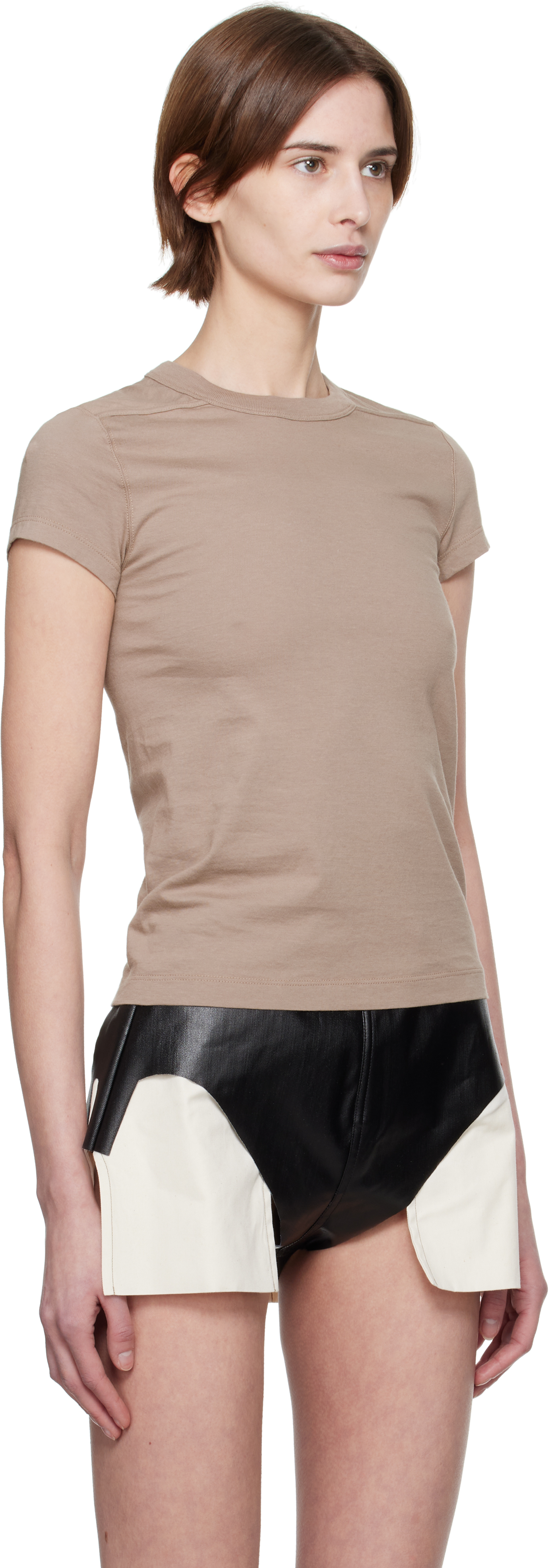 Rick Owens Taupe Hollywood Cropped Level T-shirt In 64 Flesh