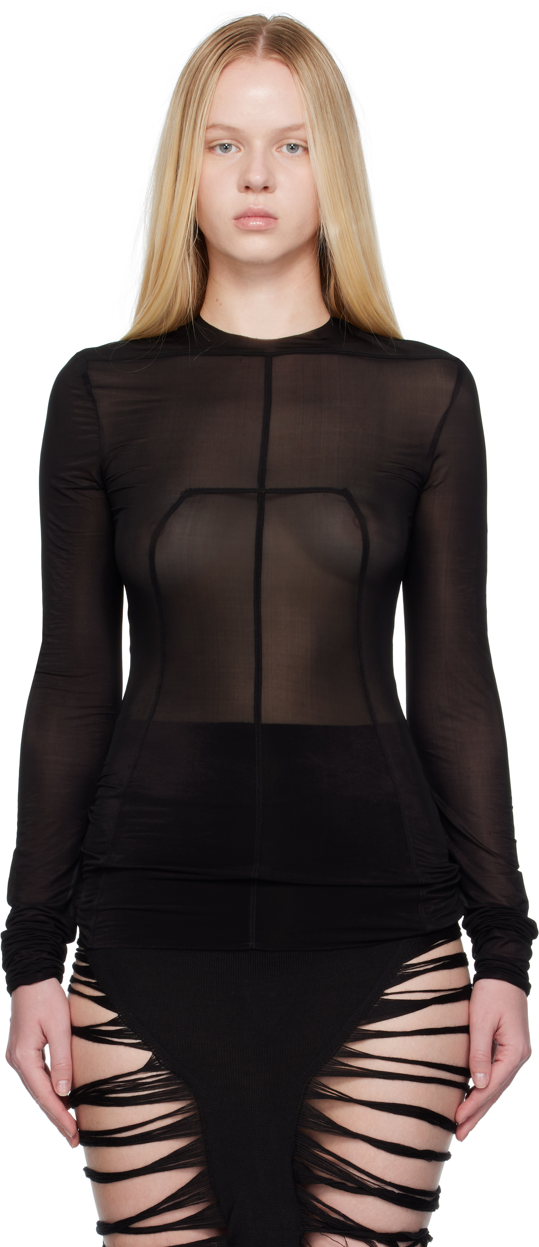 Rick Owens Fitted High Neck Top In Luxurious Cupro-elastane Blend In Black