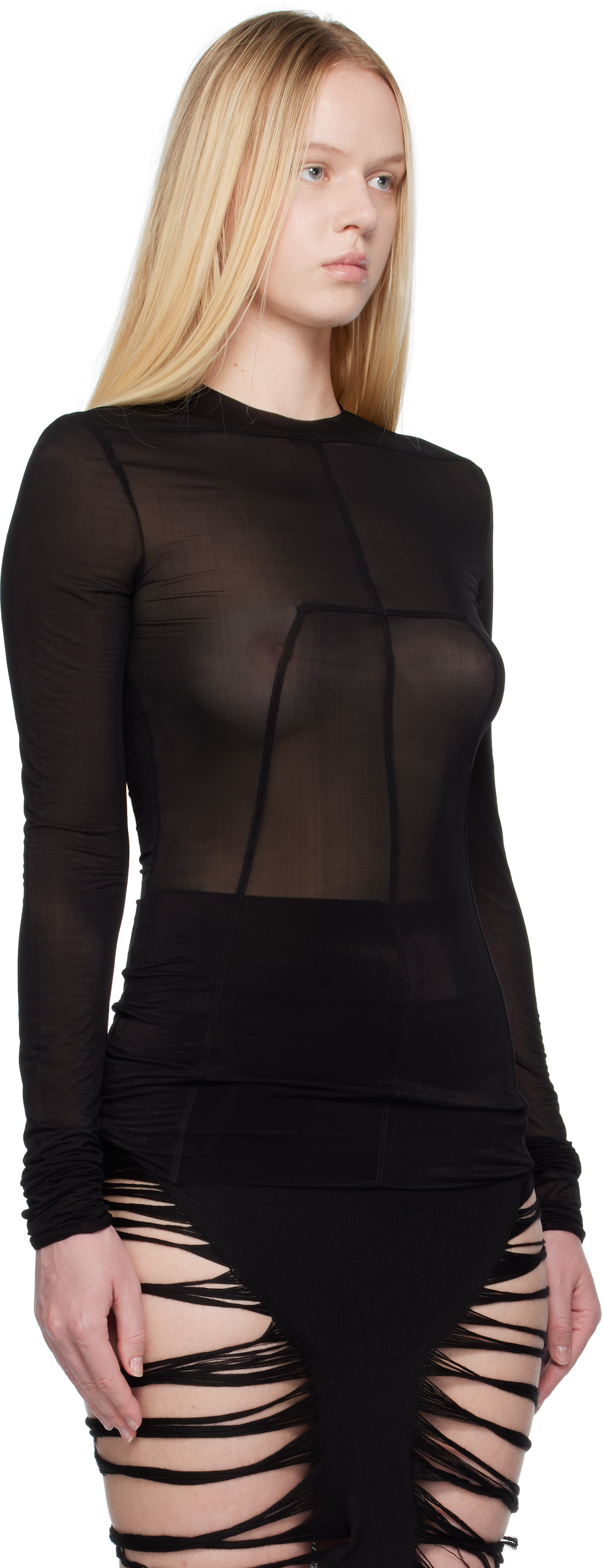 Rick Owens Fitted High Neck Top In Luxurious Cupro-elastane Blend In Black