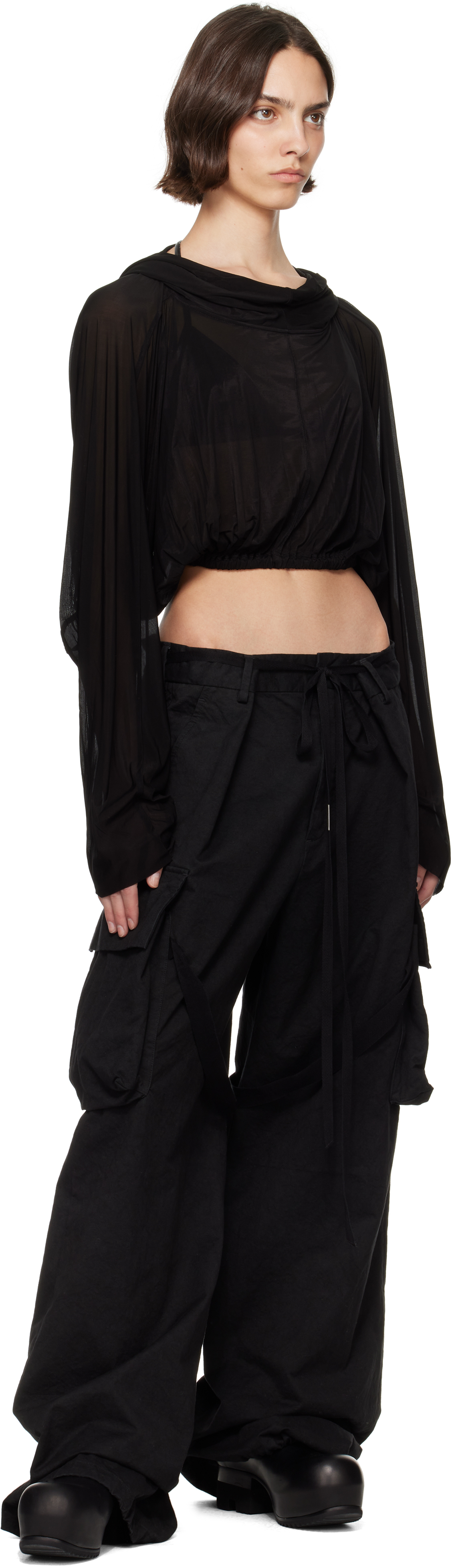 Rick Owens Black Hollywood Cropped Hooded Tunic Top