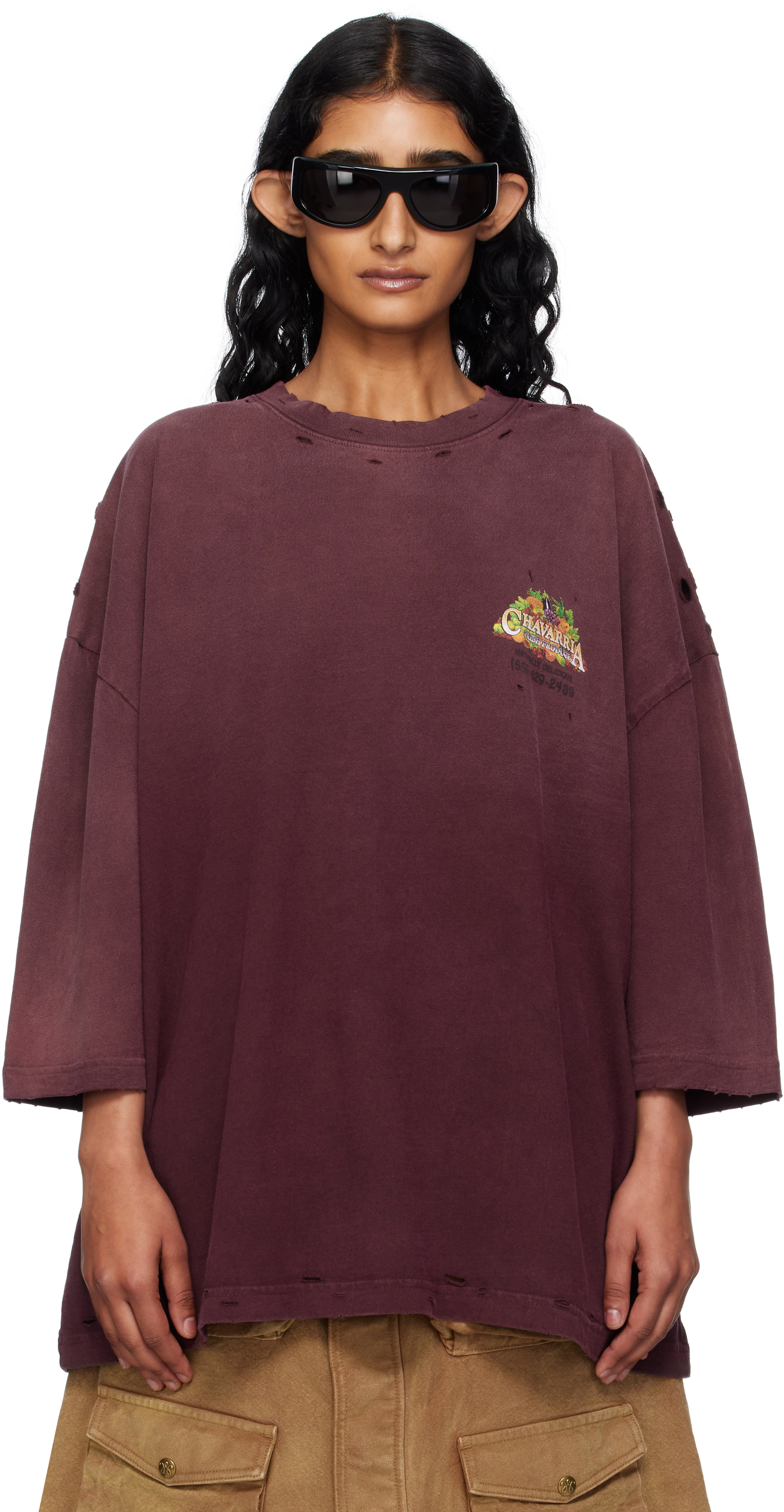Burgundy 'Willy Produce' Destroyed Buffalo Tee