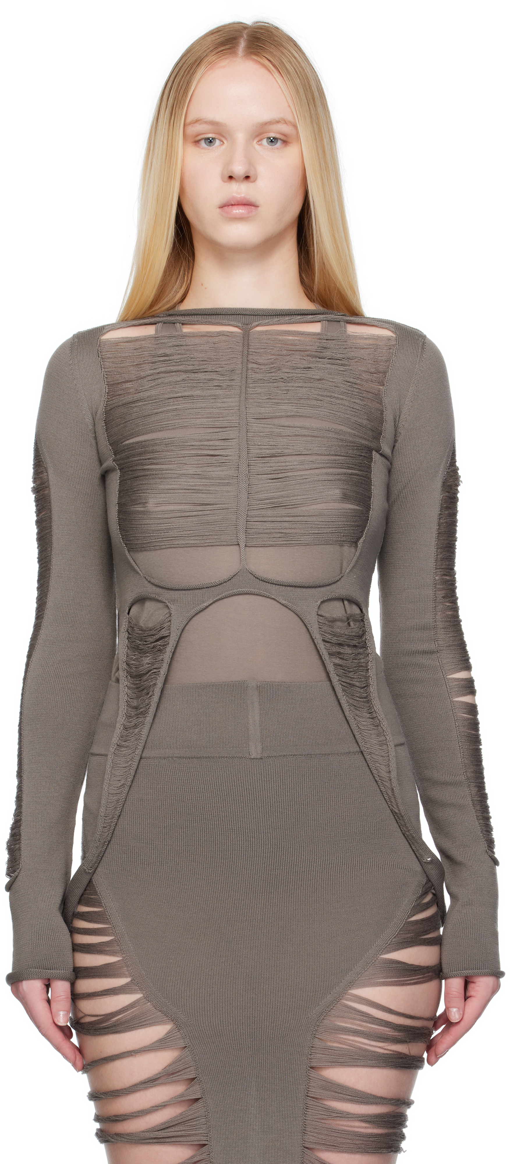Rick Owens Metallic Finish Avant-garde Top With Dramatic Silhouette In Gray