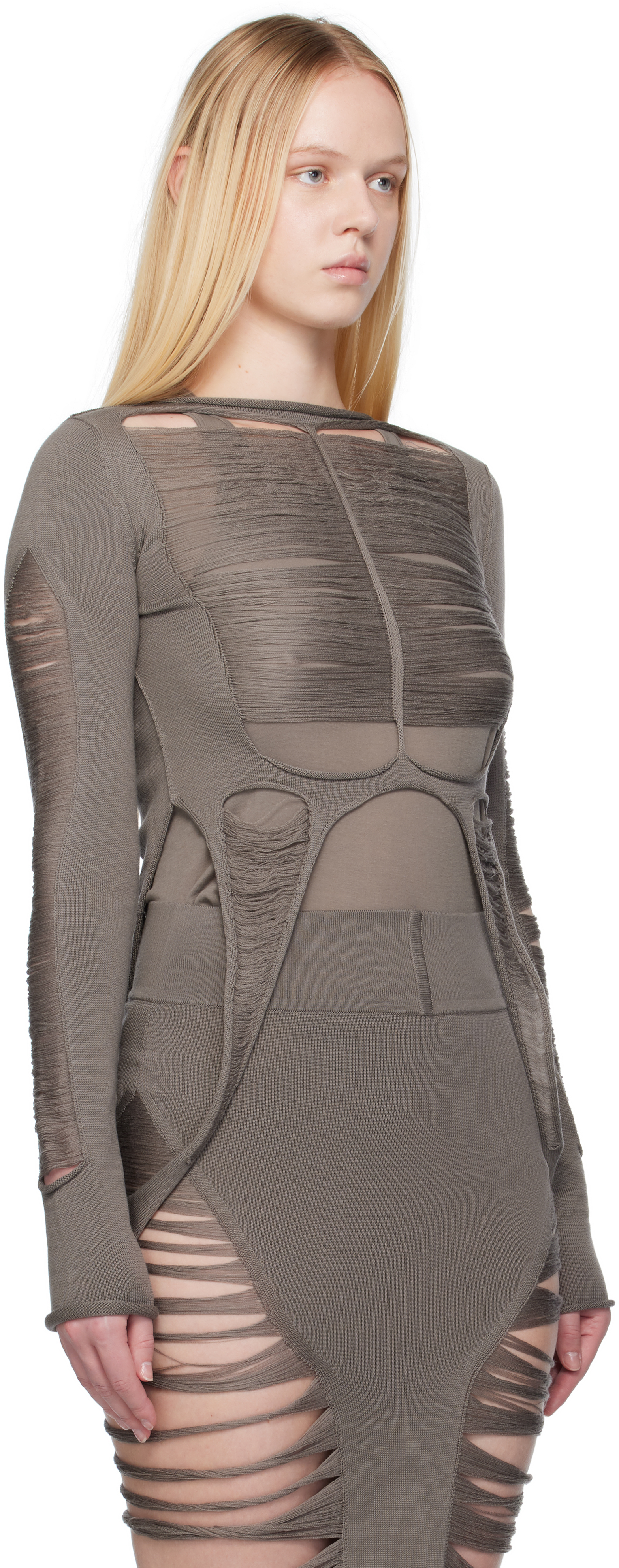 Rick Owens Metallic Finish Avant-garde Top With Dramatic Silhouette In Gray