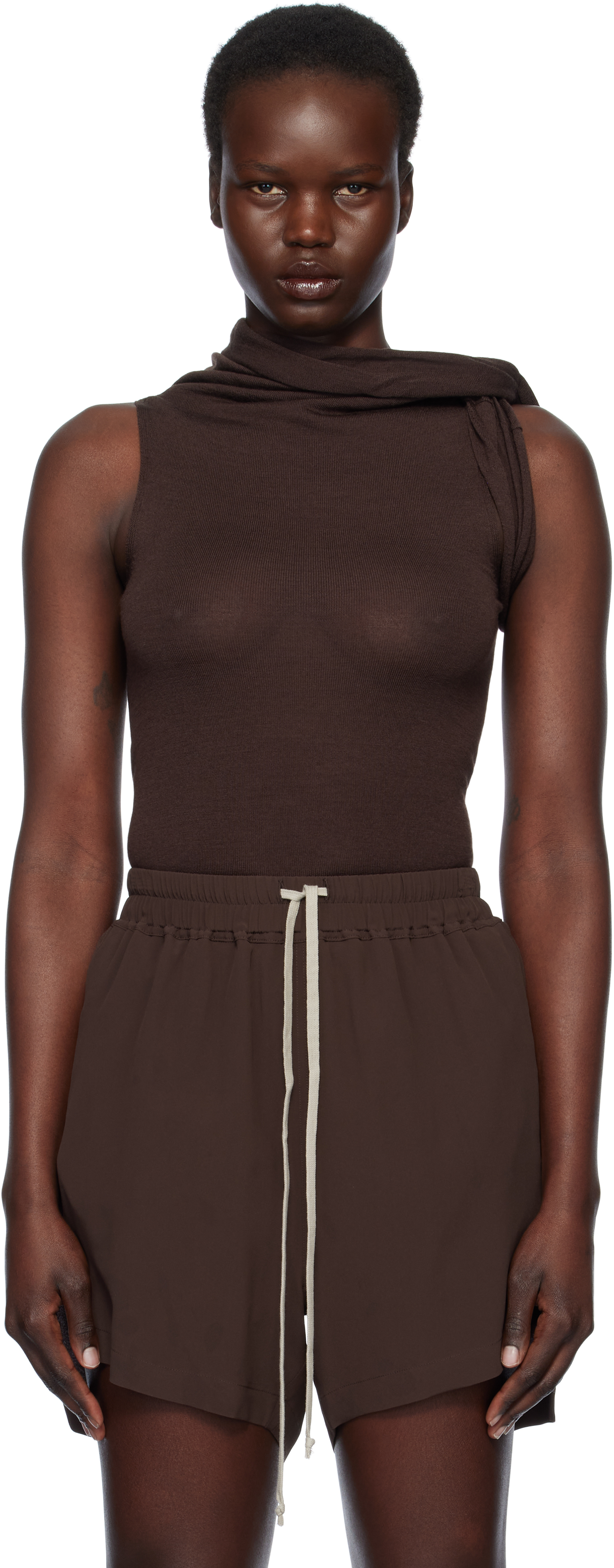 Rick Owens Brown Hollywood Banded Tank Top In 14 Mahogany