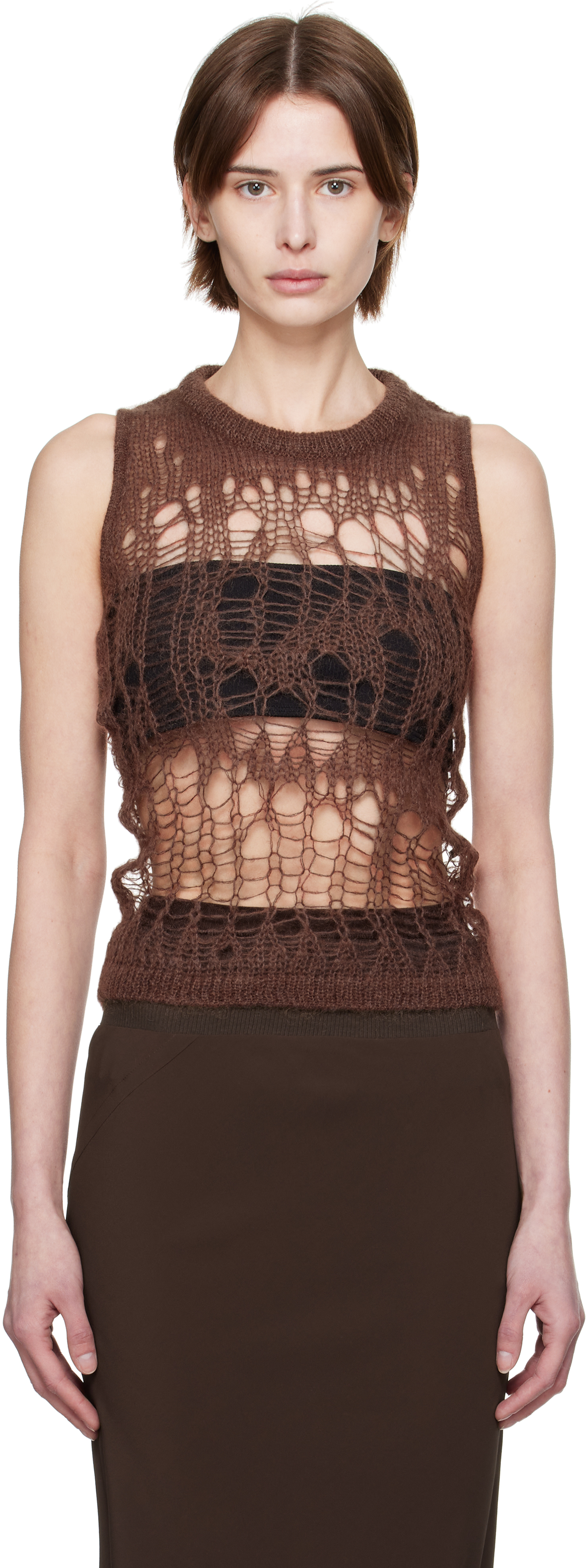 Rick Owens Brown Hollywood Spider Tank Top In 14 Mahogany